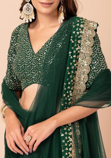 Green Georgette Layered Lehenga Choli
