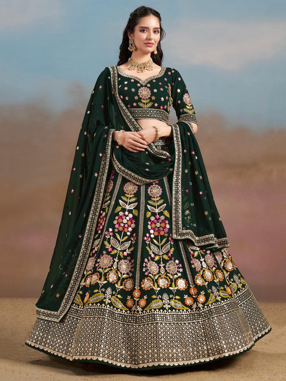 Green Georgette Lehenga Choli