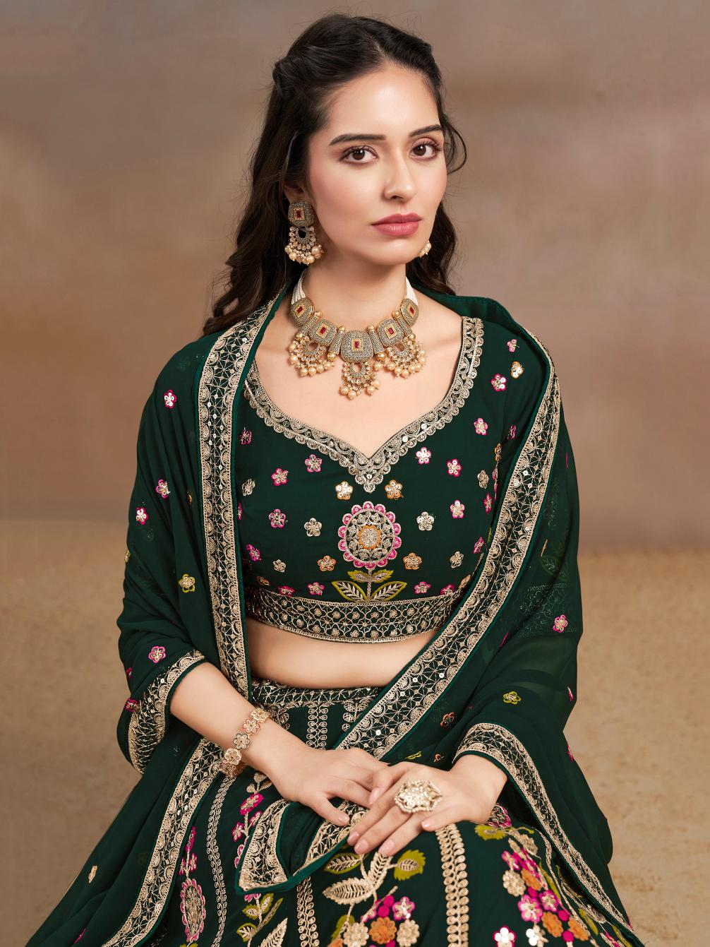 Green Georgette Lehenga Choli