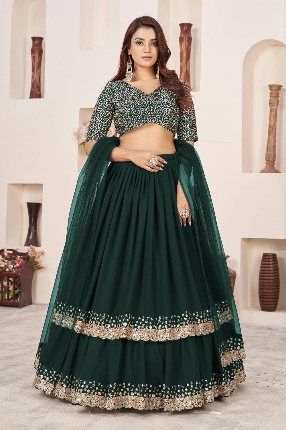 Green Georgette Lehenga Choli With Dupatta