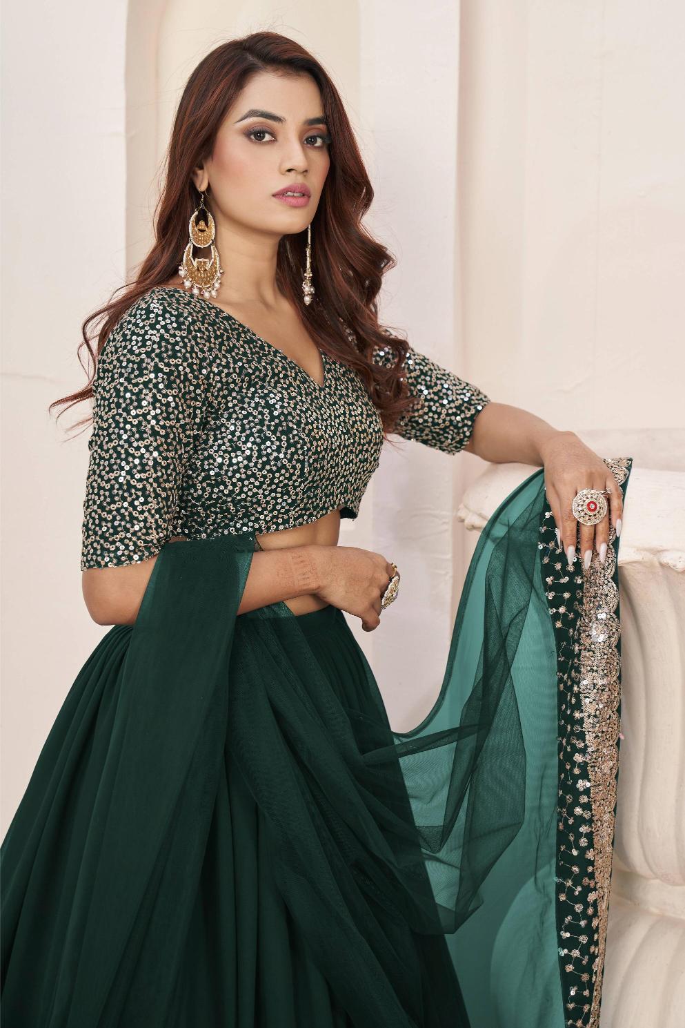 Green Georgette Lehenga Choli With Dupatta — alternate view