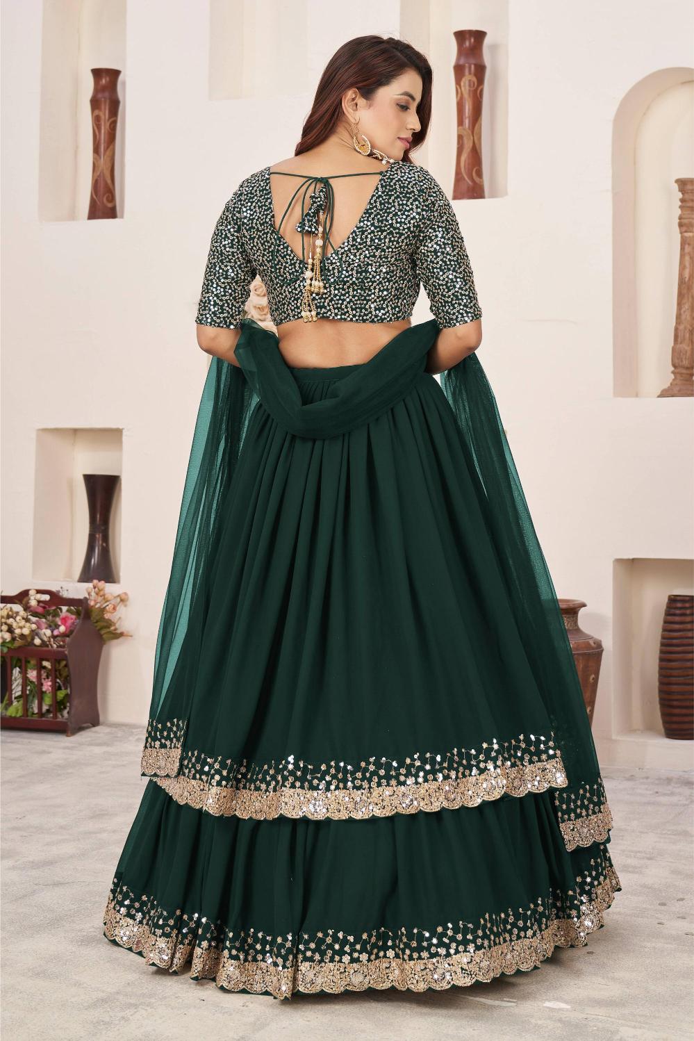 Green Georgette Lehenga Choli With Dupatta