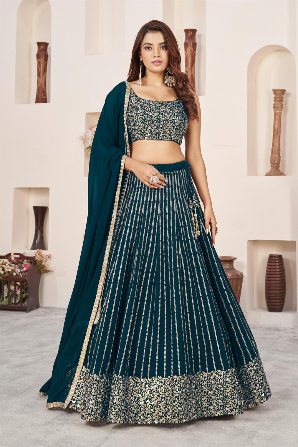 Green Georgette Lehenga Choli With Dupatta