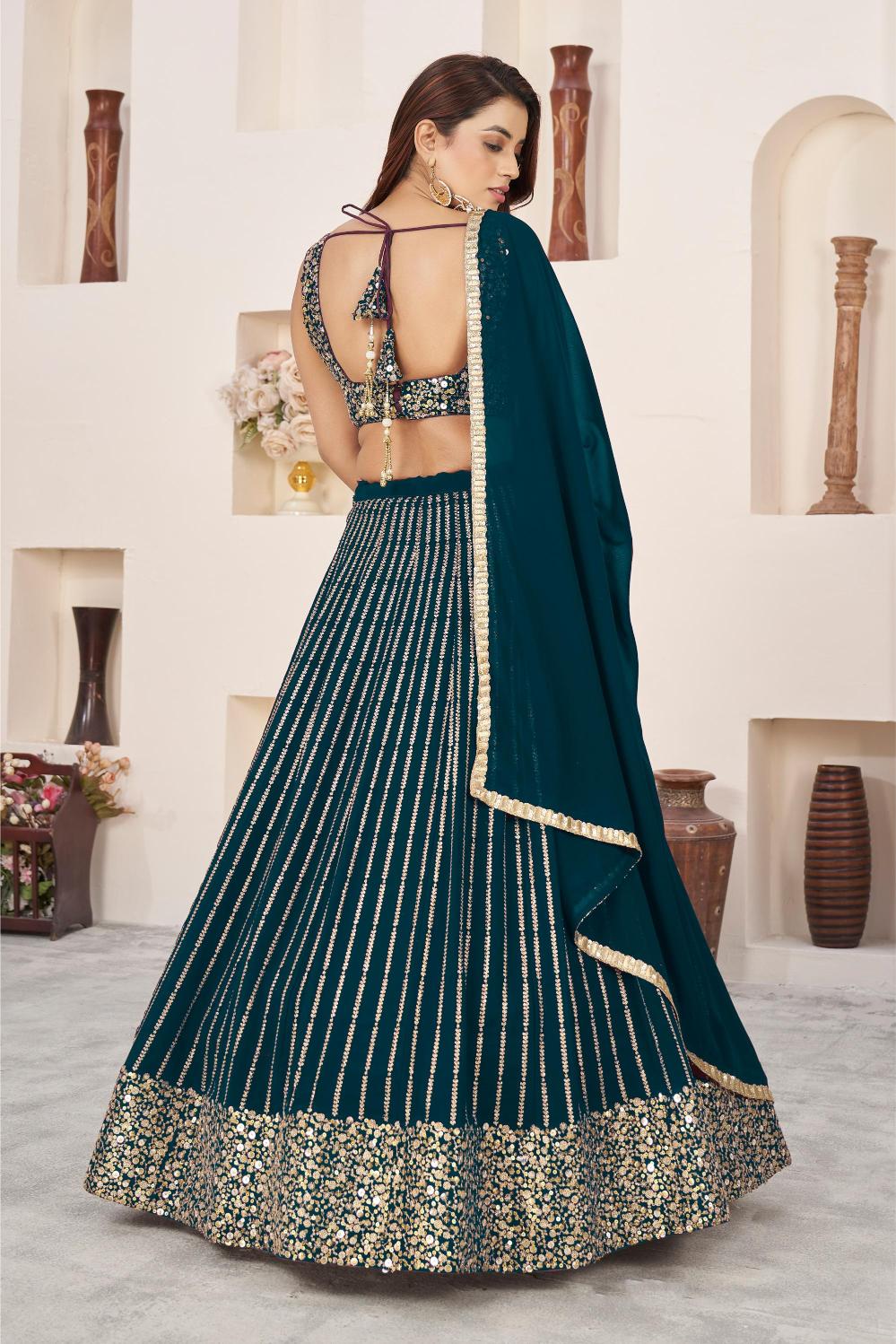 Green Georgette Lehenga Choli With Dupatta