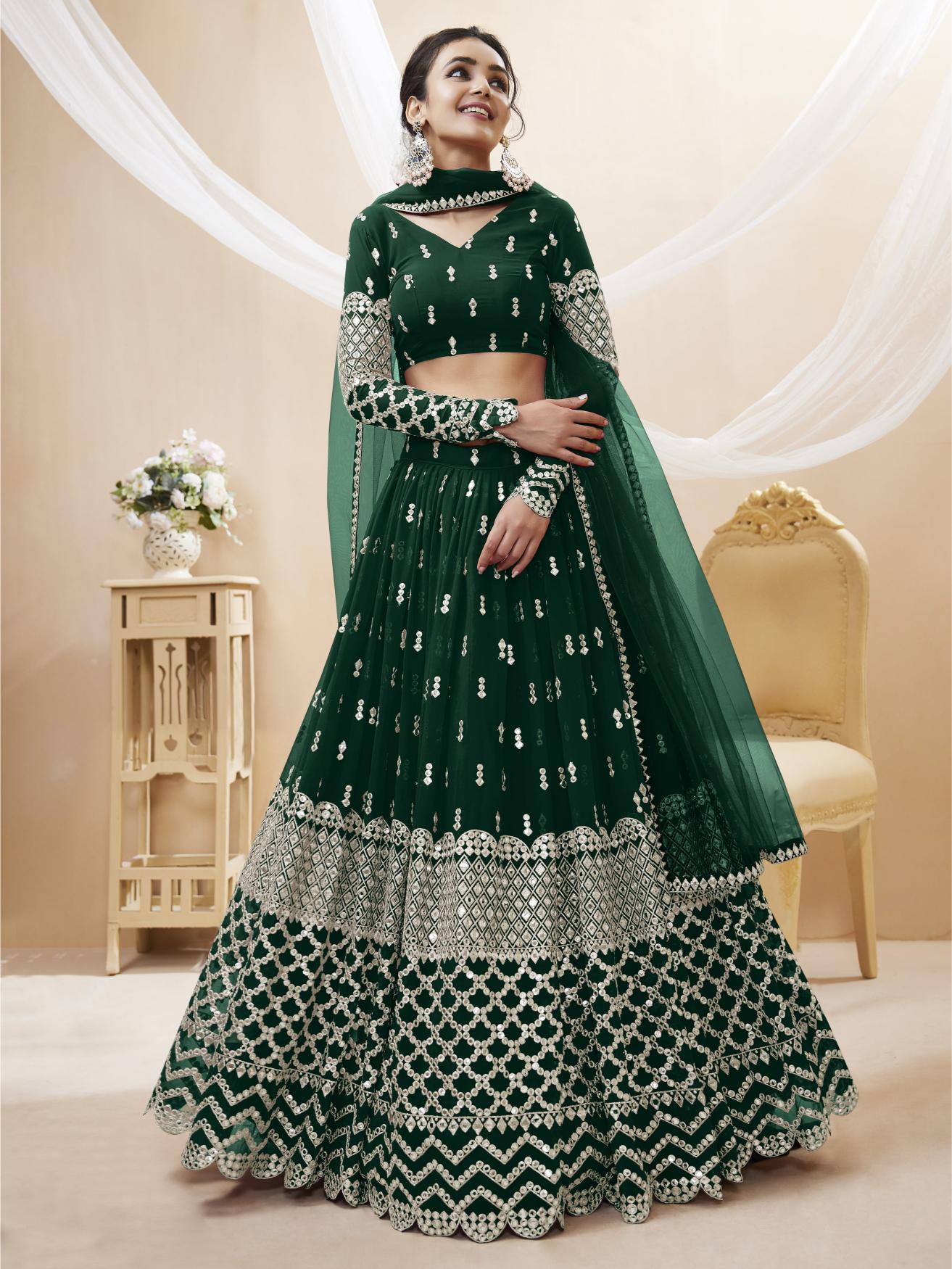 Green Georgette Lehenga