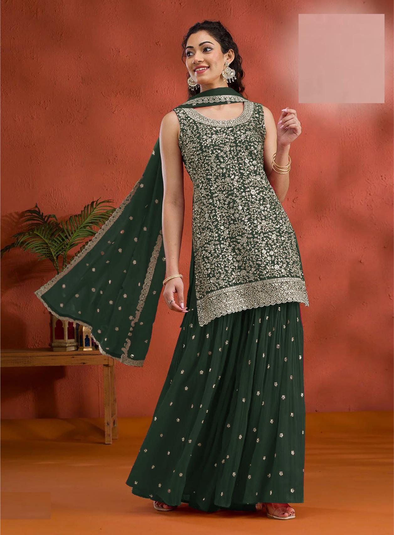 Green Georgette Palazzo Suits