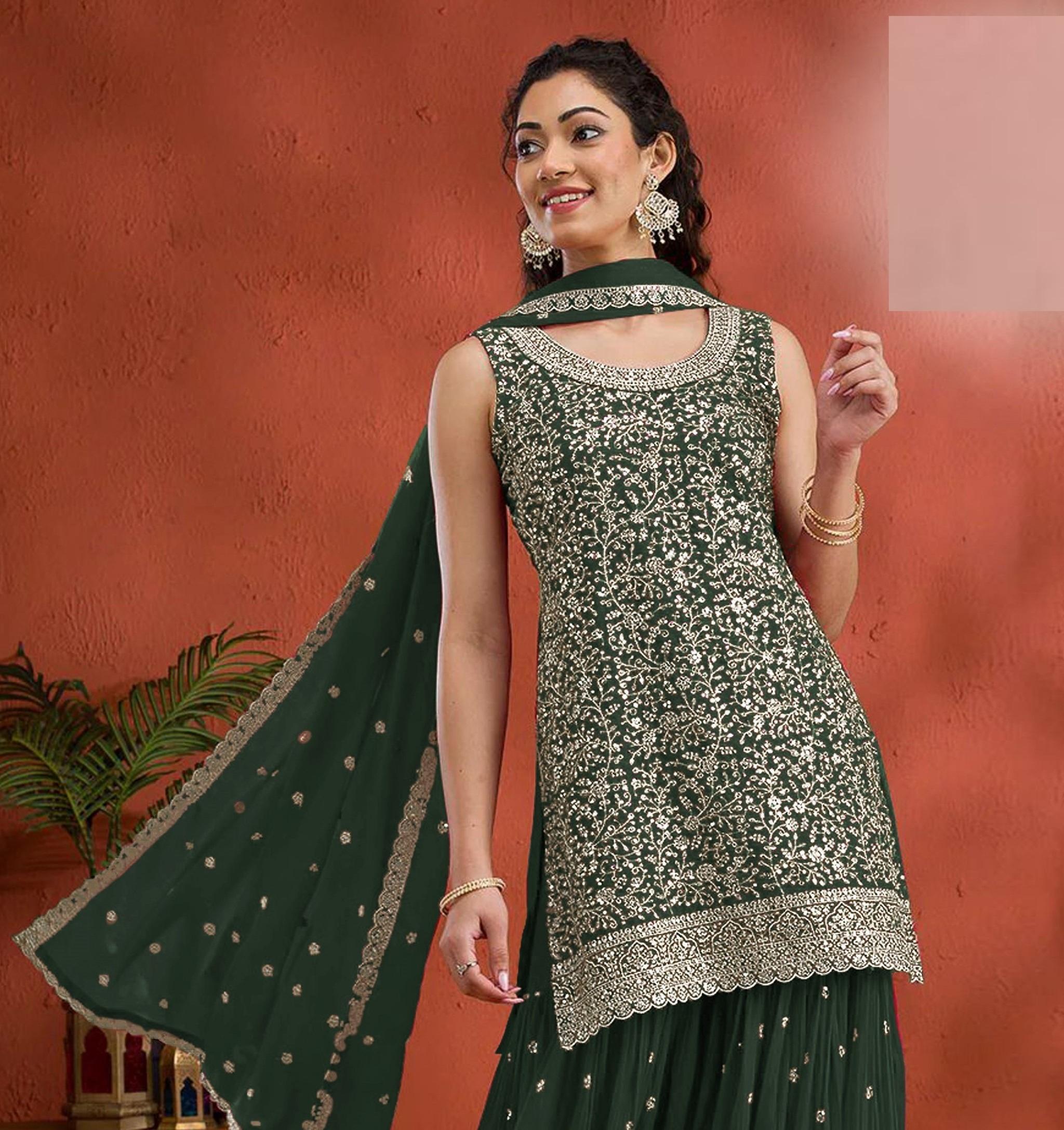 Green Georgette Palazzo Suits