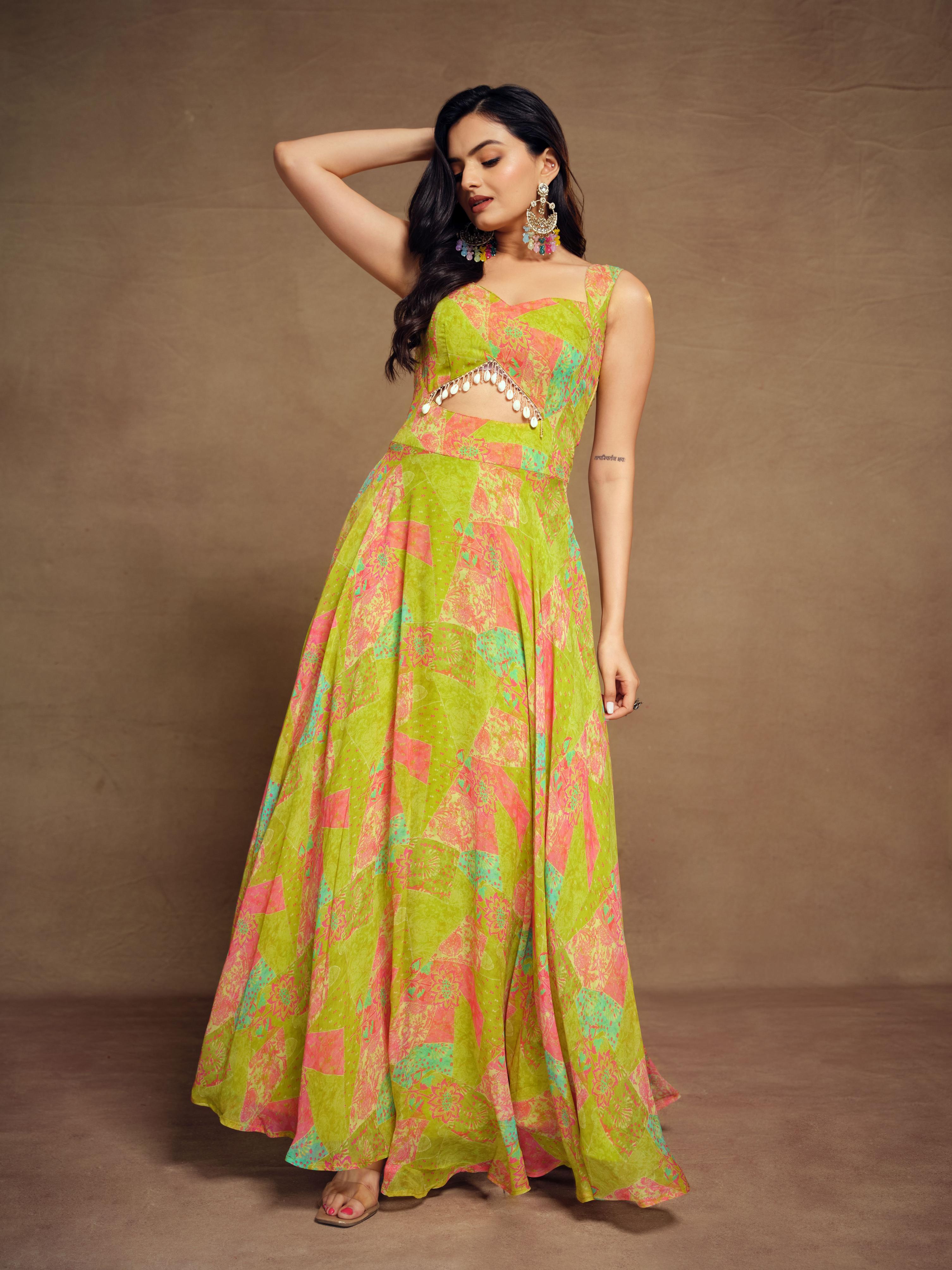 Green Georgette Readymade Dress