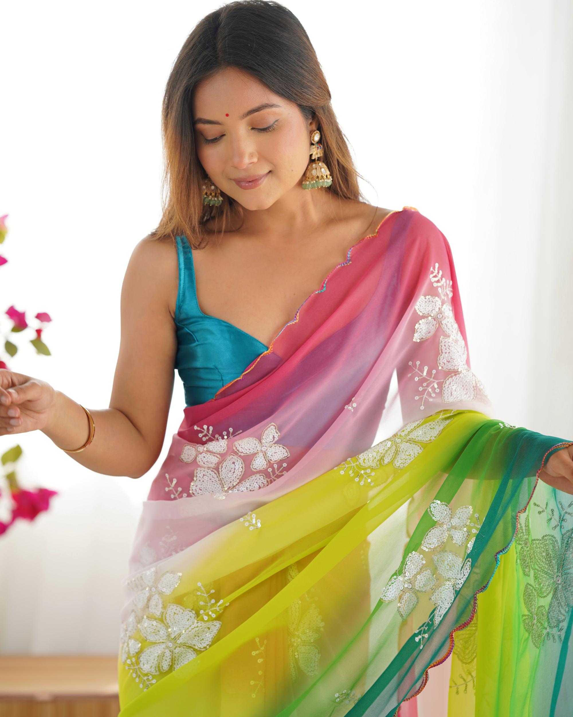 Green Georgette Saree — alternate view