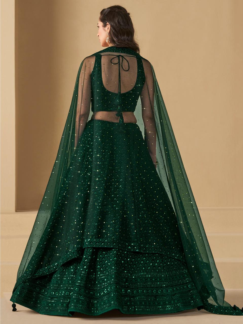 Green Georgette Sequins Embroidered Lehenga Choli — alternate view
