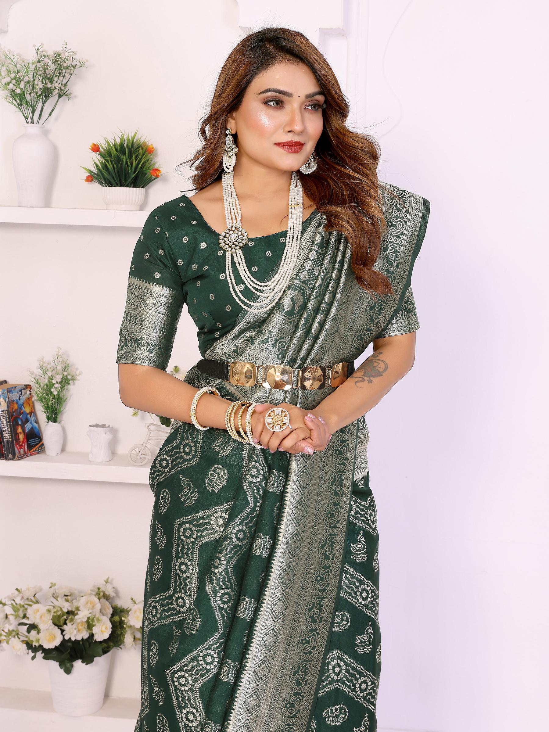 Green Georgette Silk Jari Work Saree