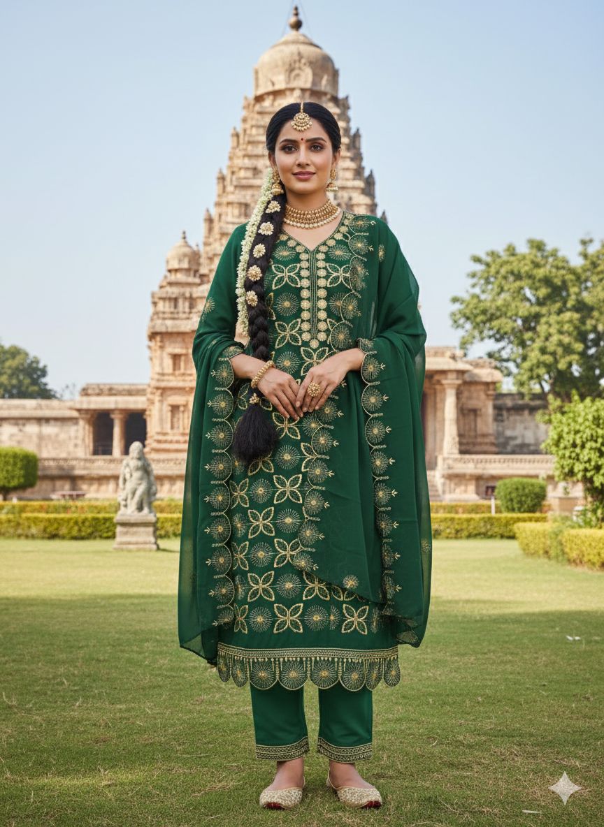 Green Georgette Swarovski Embroidered Salwar Suit