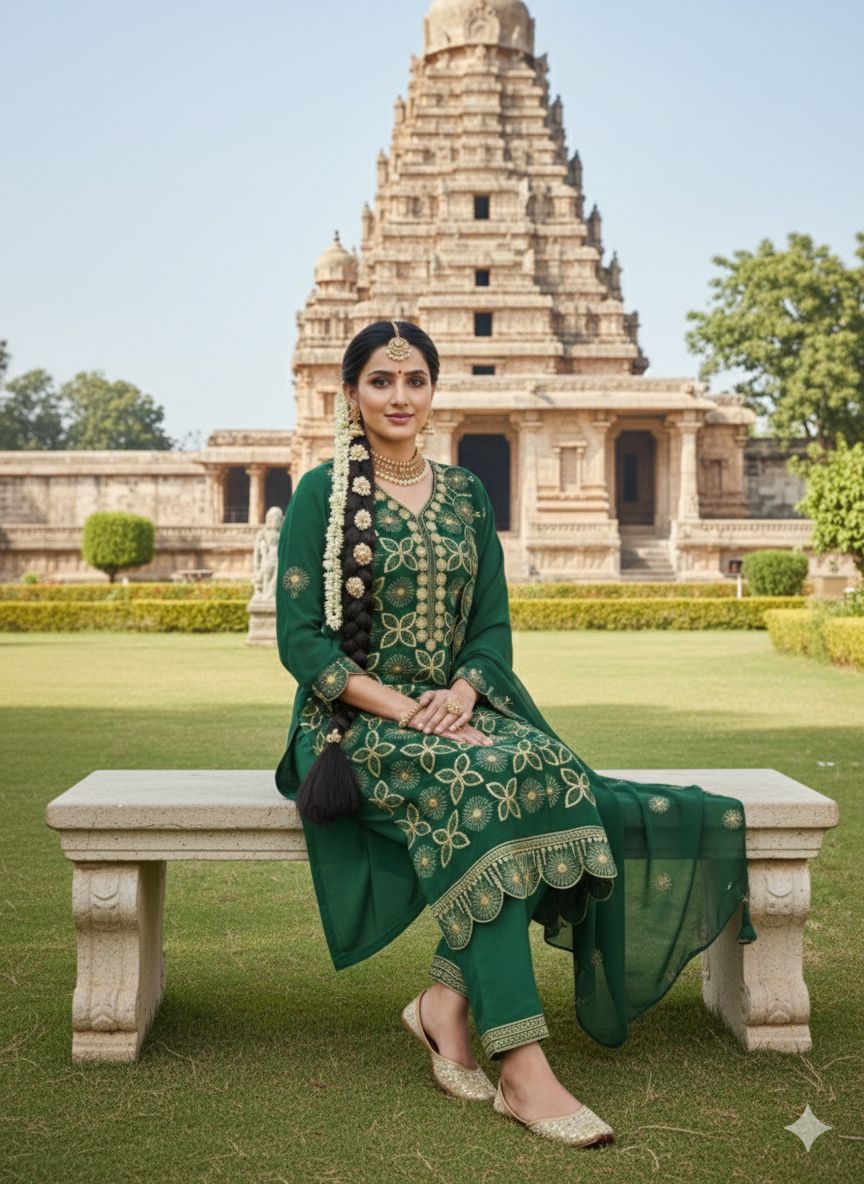Green Georgette Swarovski Embroidered Salwar Suit — alternate view