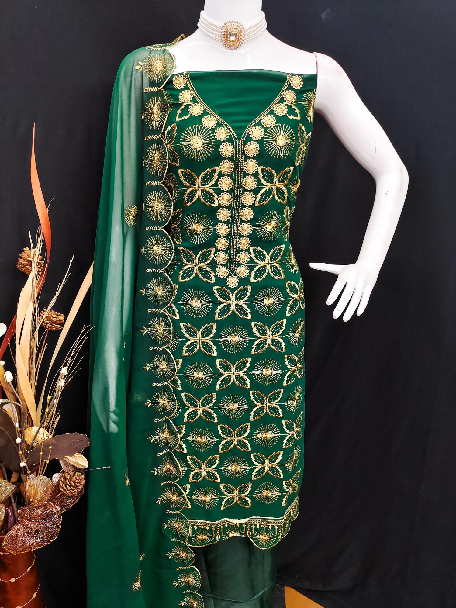 Green Georgette Swarovski Embroidered Salwar Suit