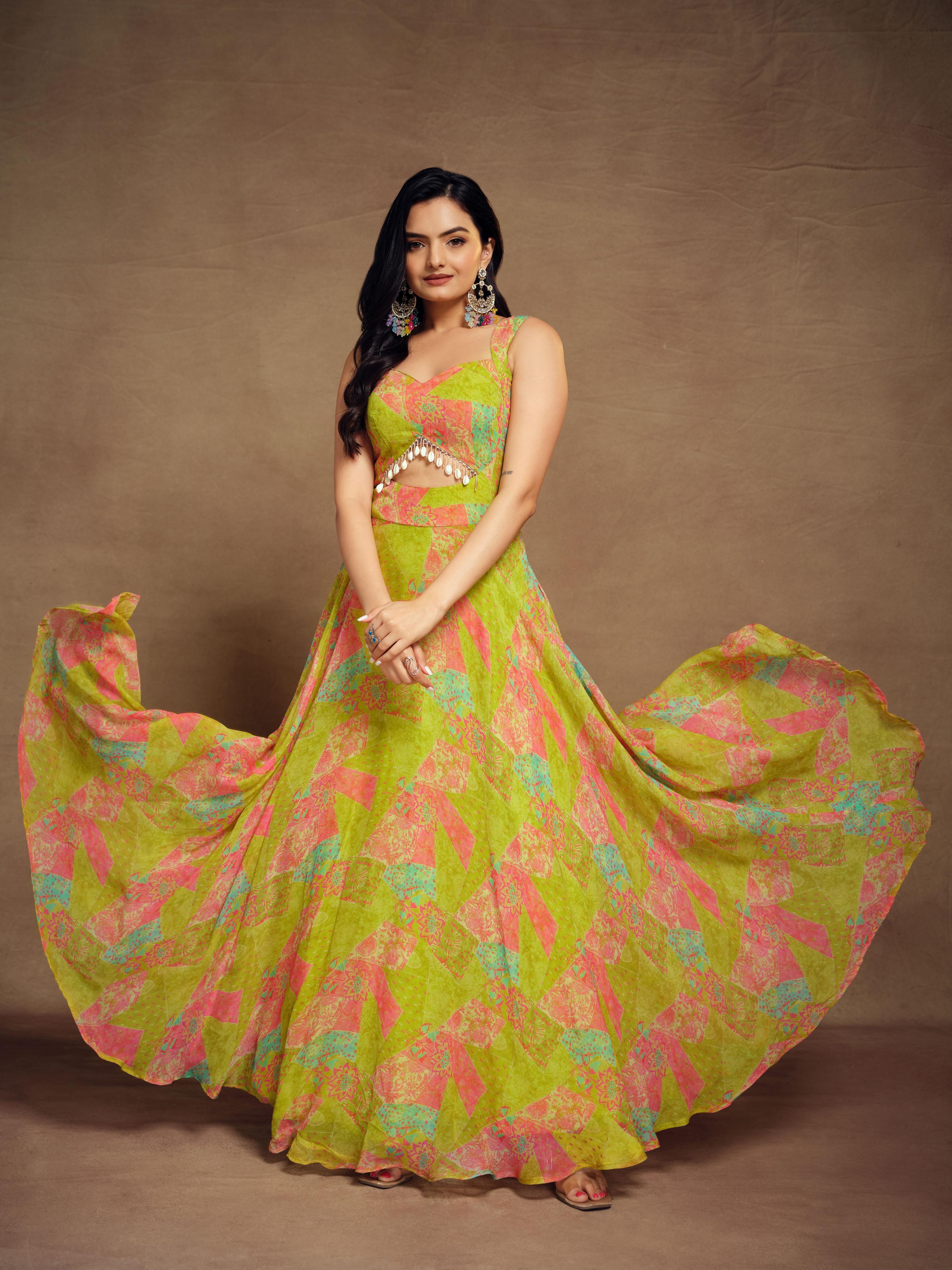 Green Georgette Western Readymade Dress