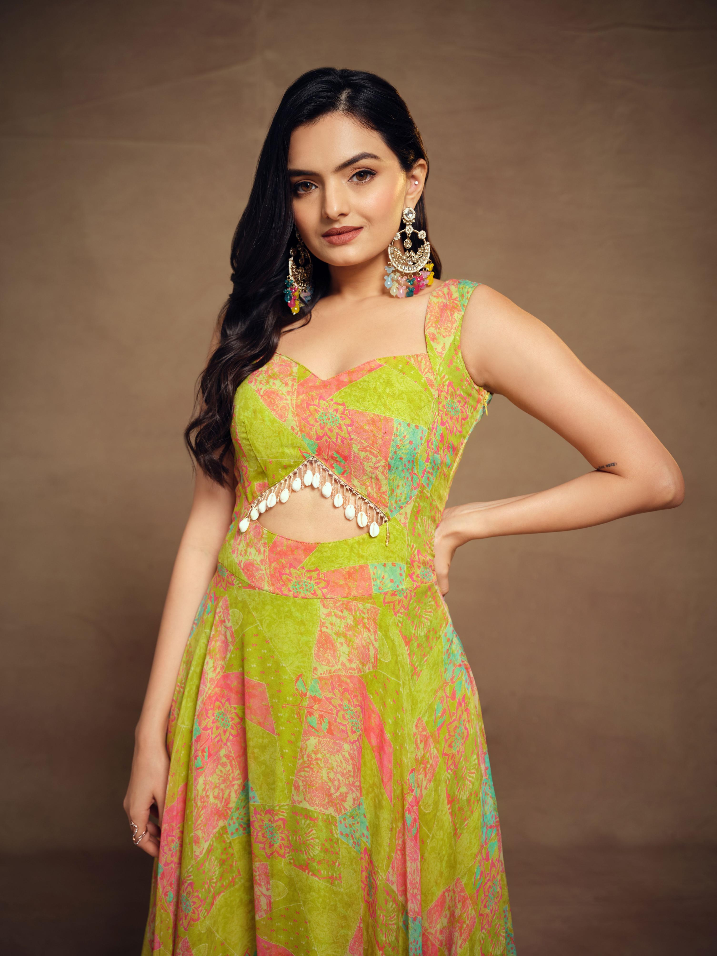 Green Georgette Western Readymade Dress — alternate view