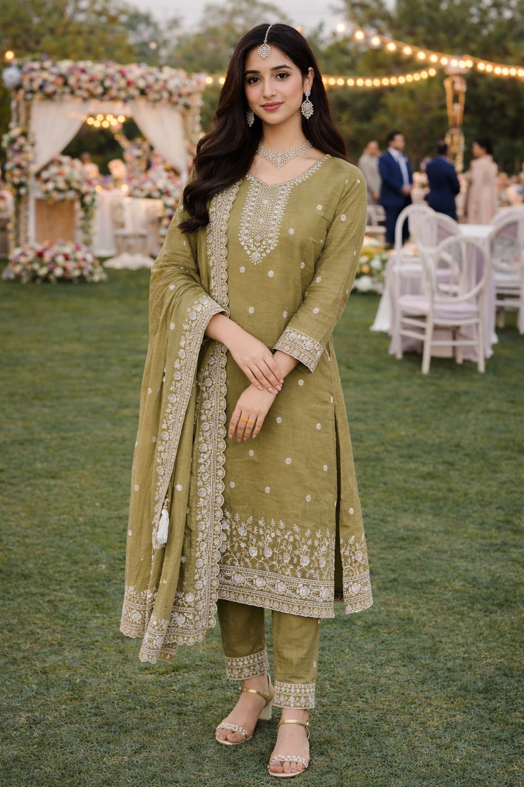 Green Gold Crush Embroidered Salwar Suit