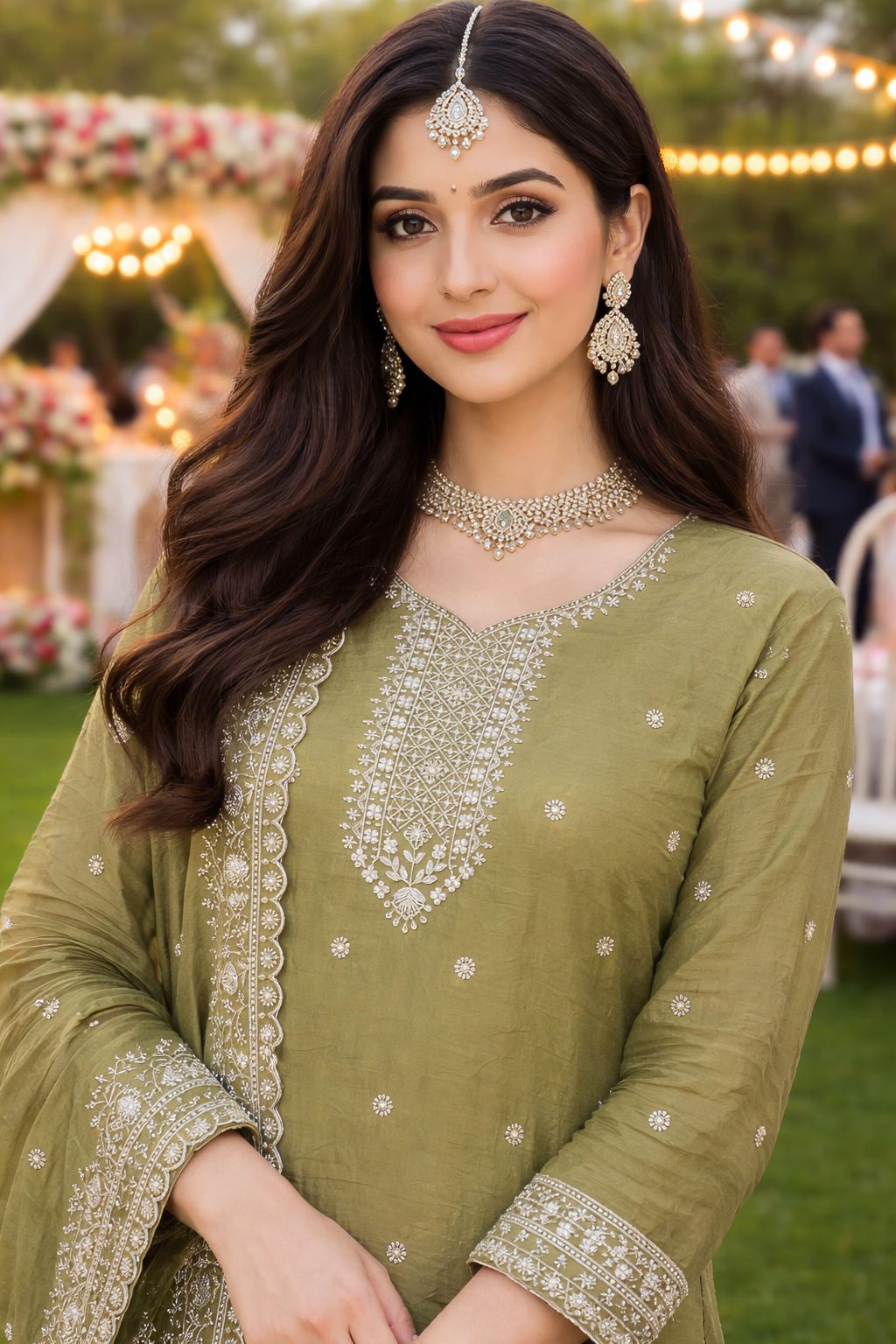Green Gold Crush Embroidered Salwar Suit