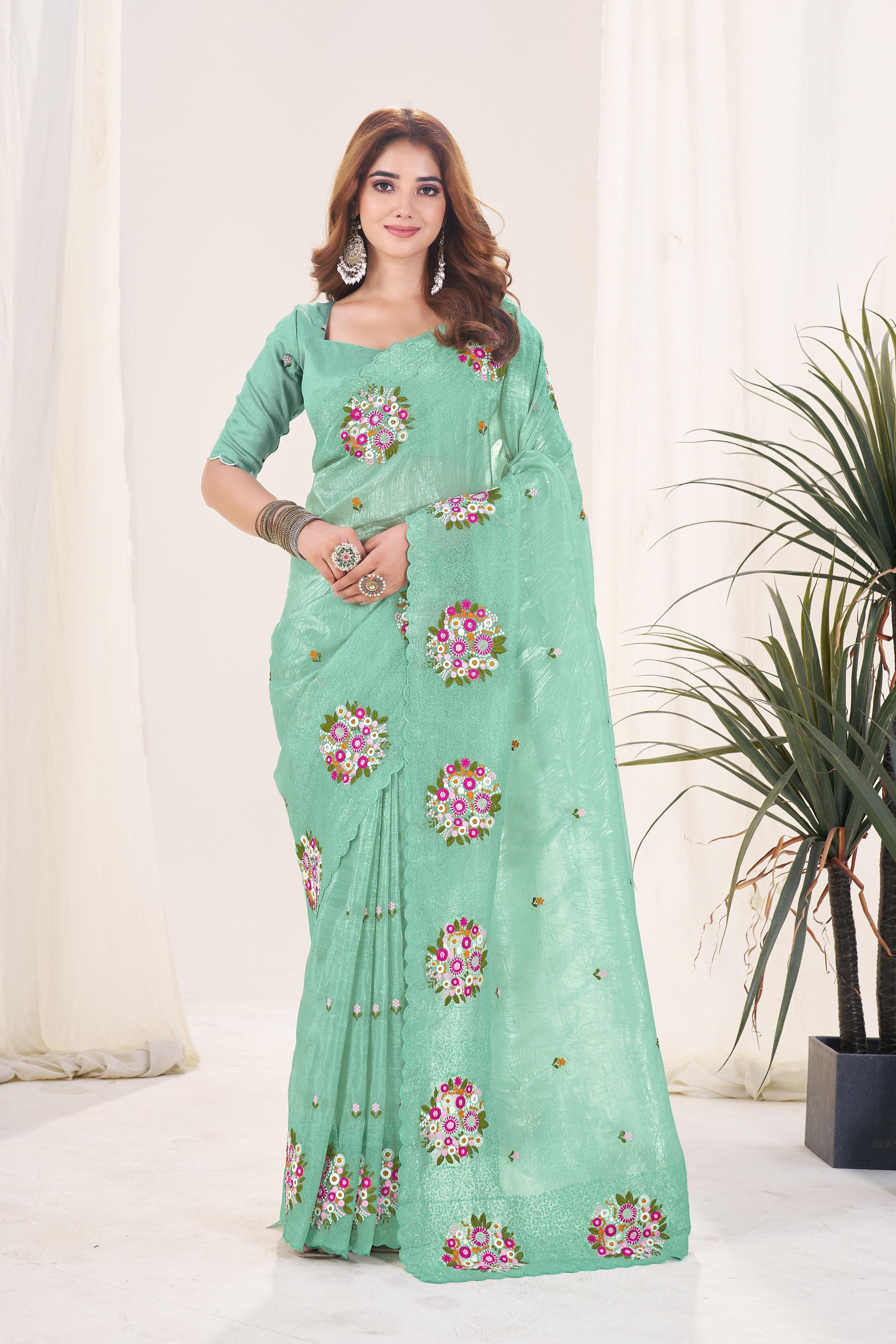 Green Gold Crush Saree