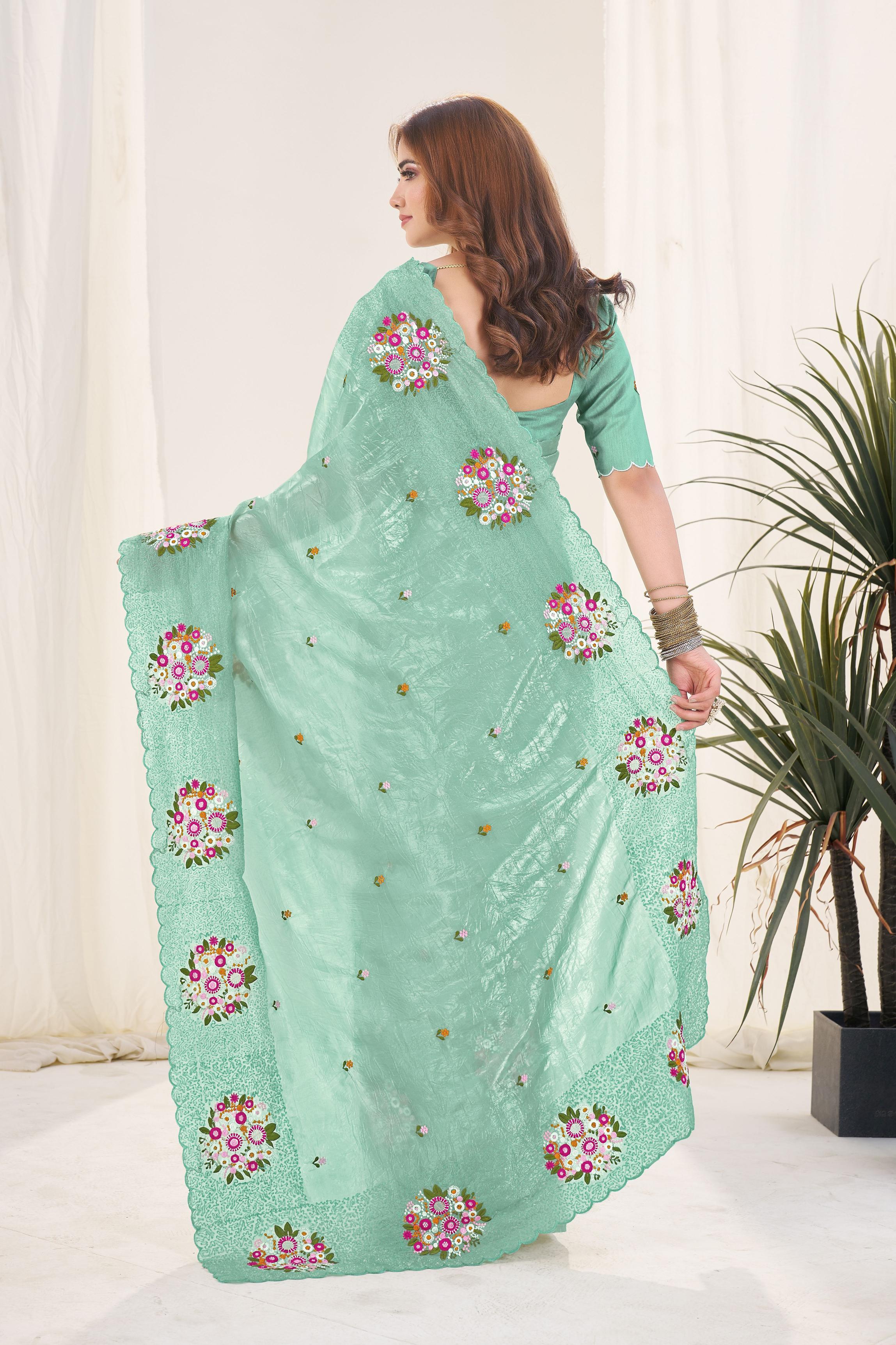 Green Gold Crush Saree — alternate view