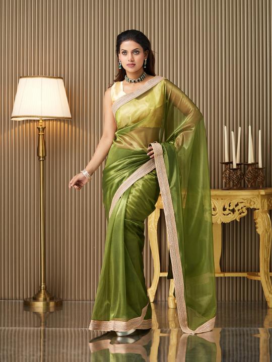 Green Gold Net Saree