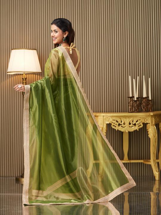 Green Gold Net Saree — alternate view