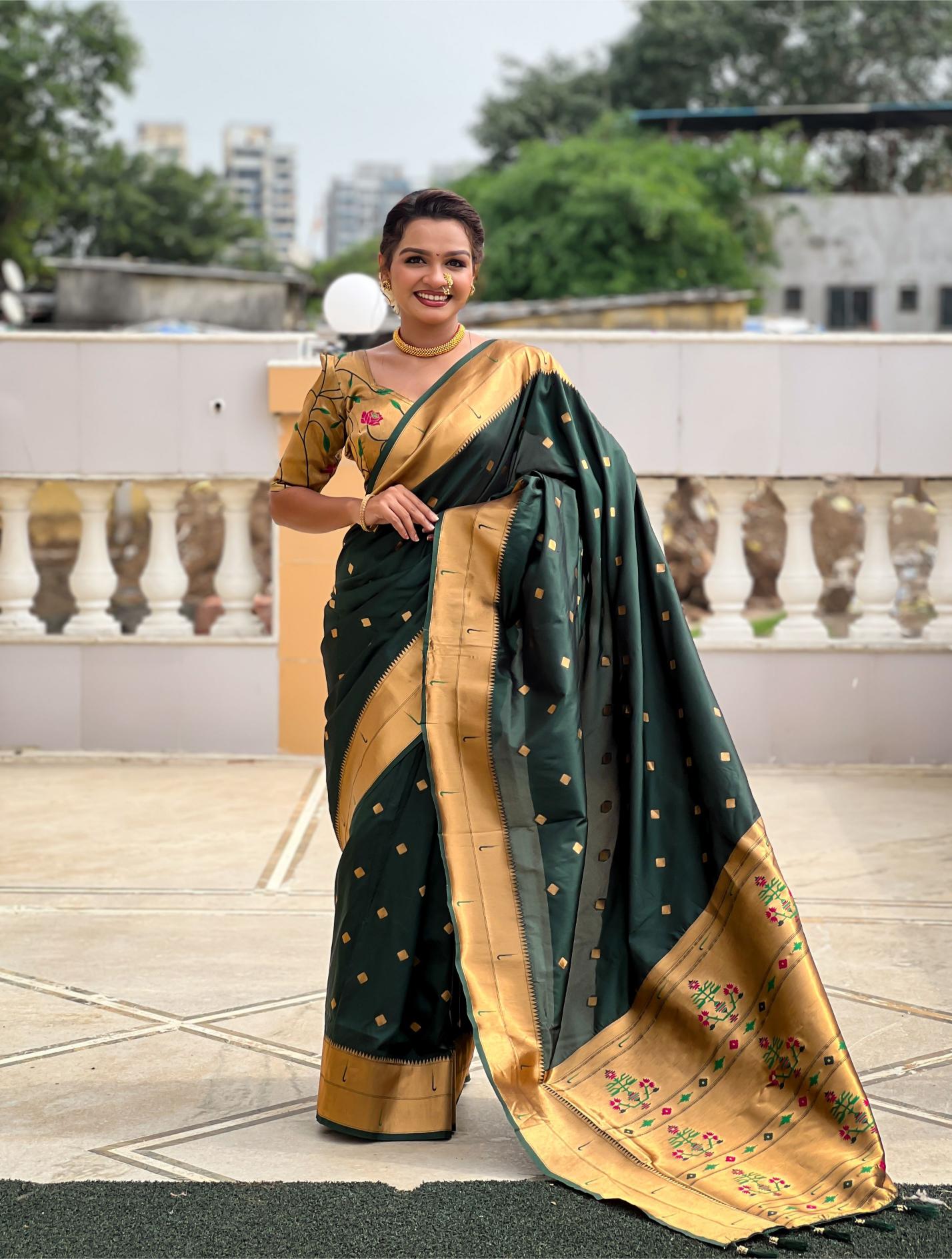 Green Gold Paithani Silk Saree