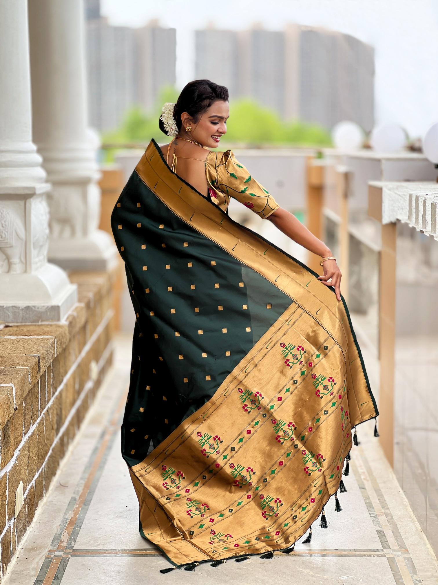 Green Gold Paithani Silk Saree — alternate view