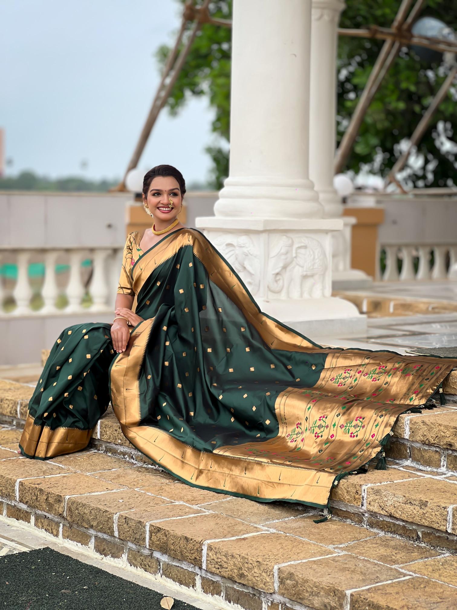 Green Gold Paithani Silk Saree