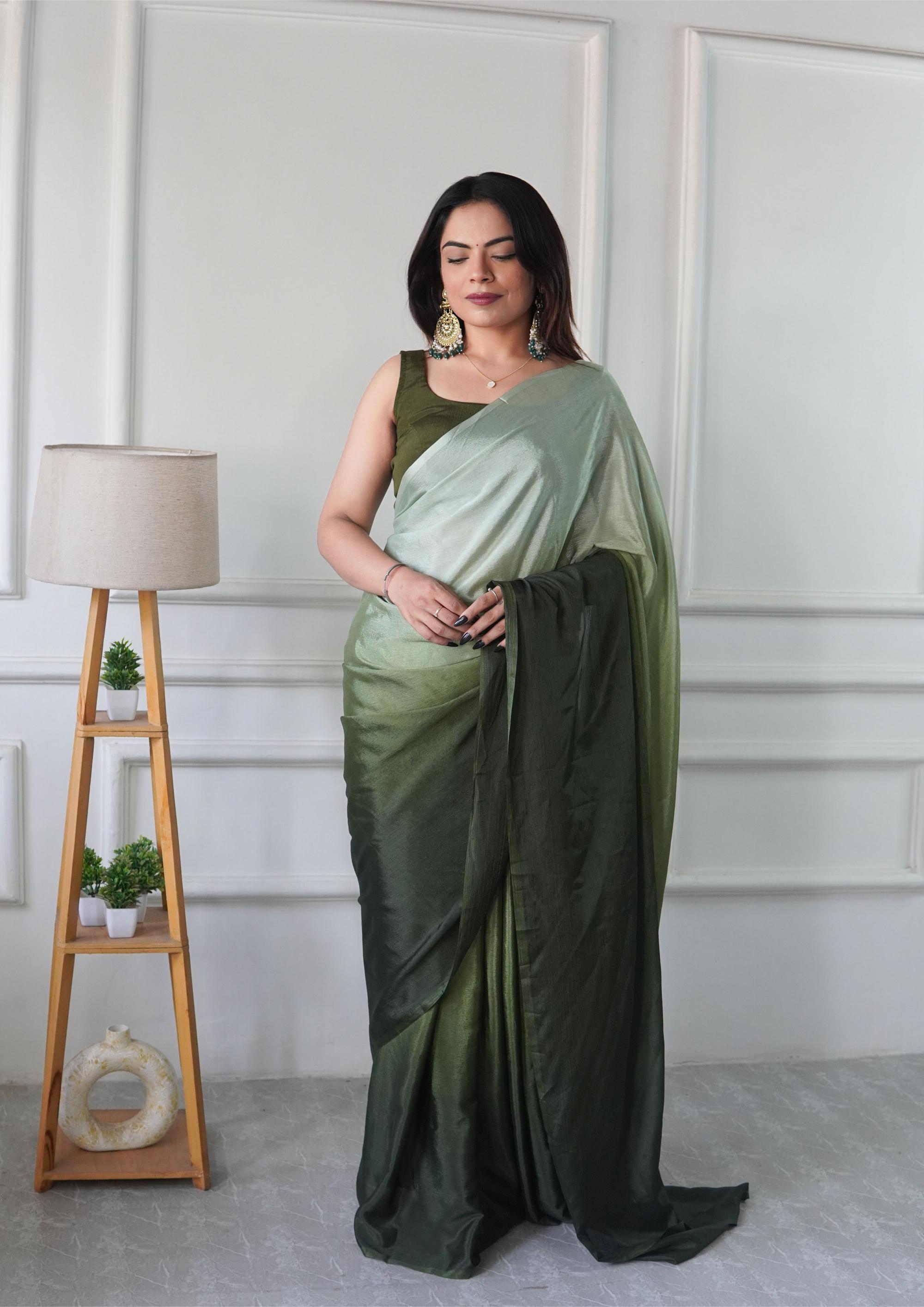 Green Green Chinnon Ready To Wear Saree