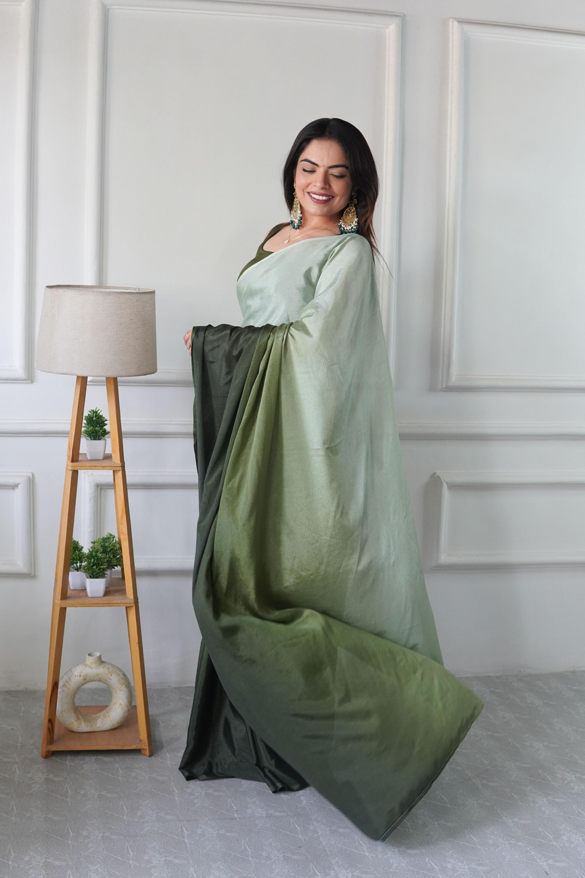 Green Green Chinnon Ready To Wear Saree — alternate view