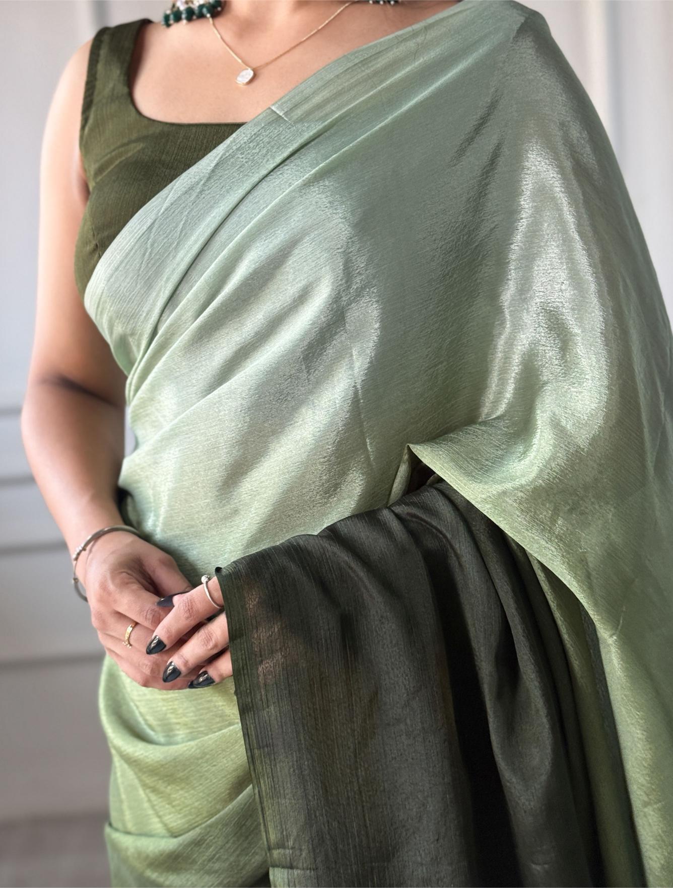 Green Green Chinnon Ready To Wear Saree