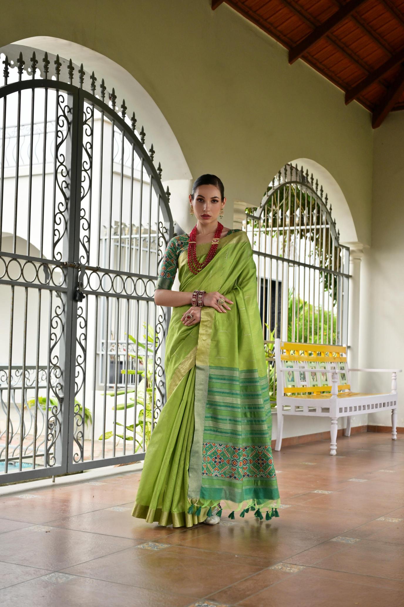 Green Green Khadi Raw Silk Saree