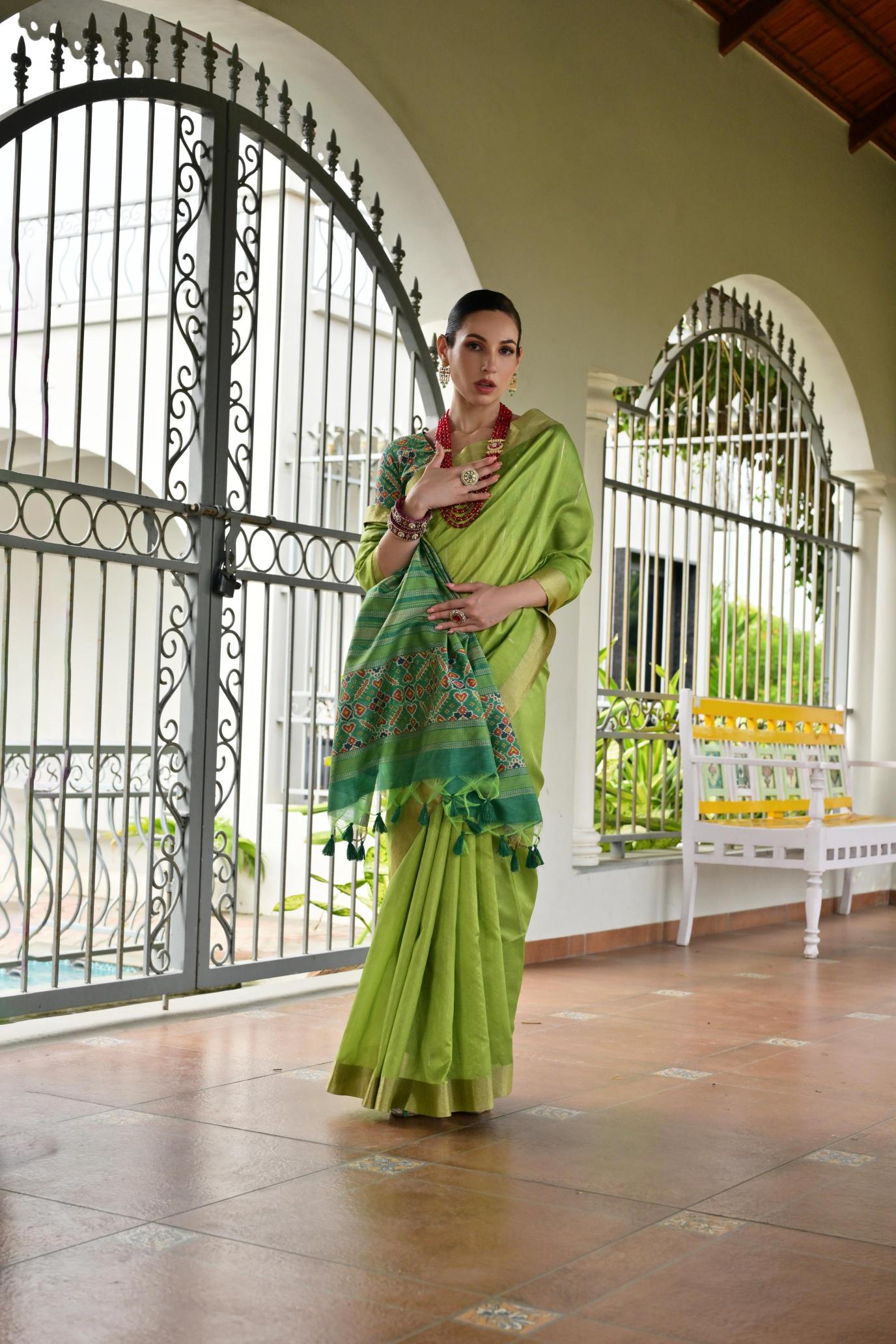 Green Green Khadi Raw Silk Saree