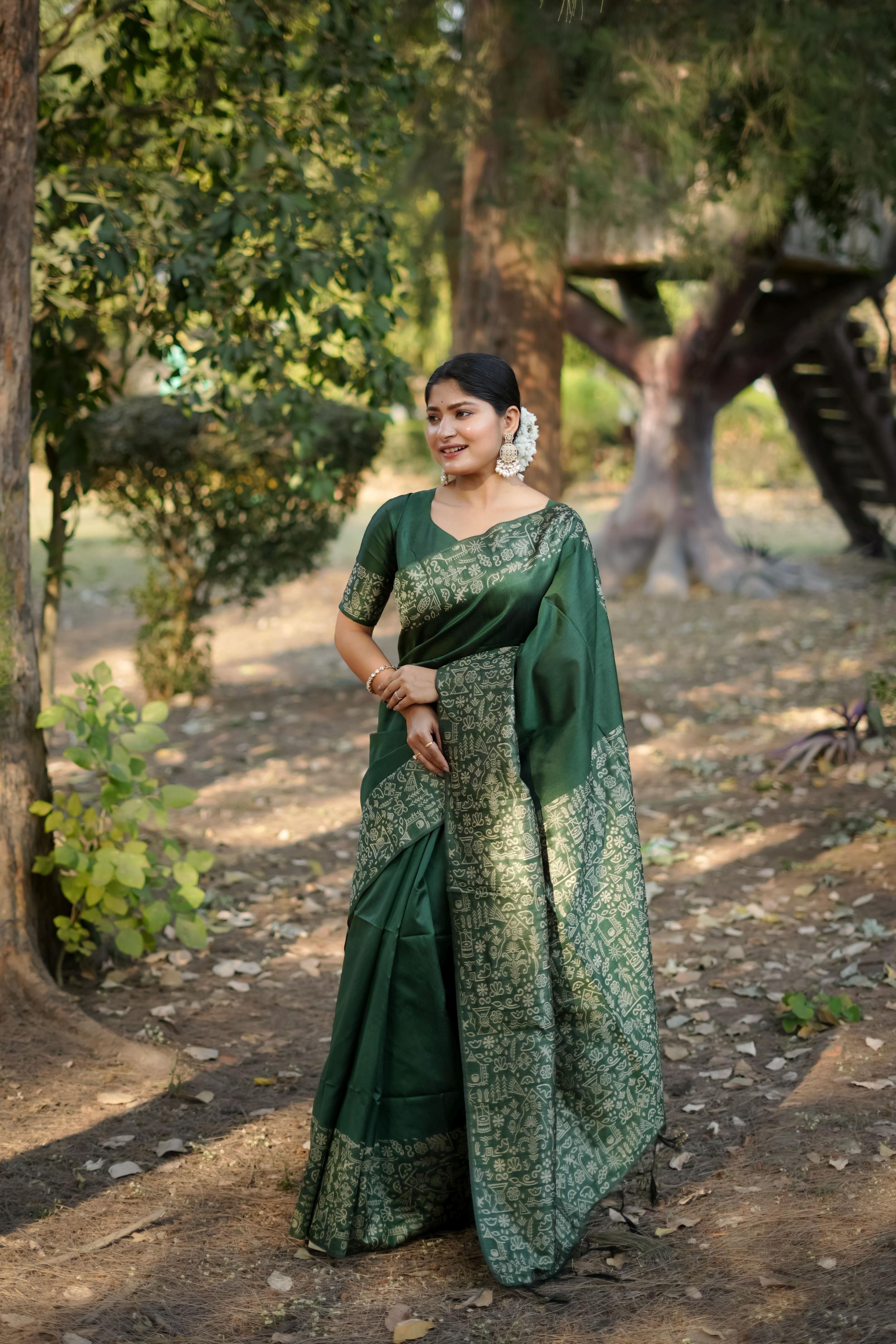 Green Handloom Raw Silk Saree