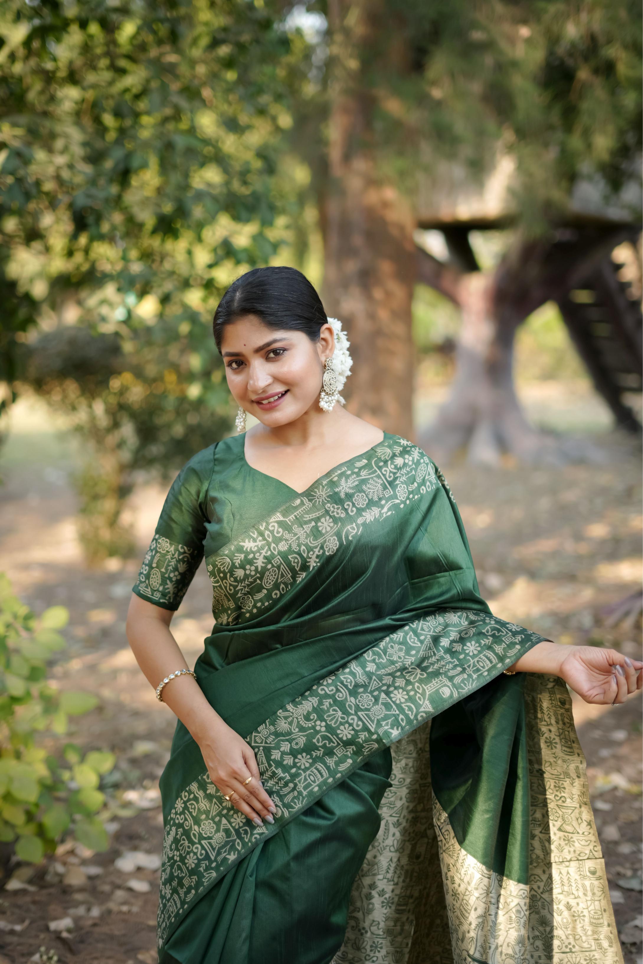Green Handloom Raw Silk Saree