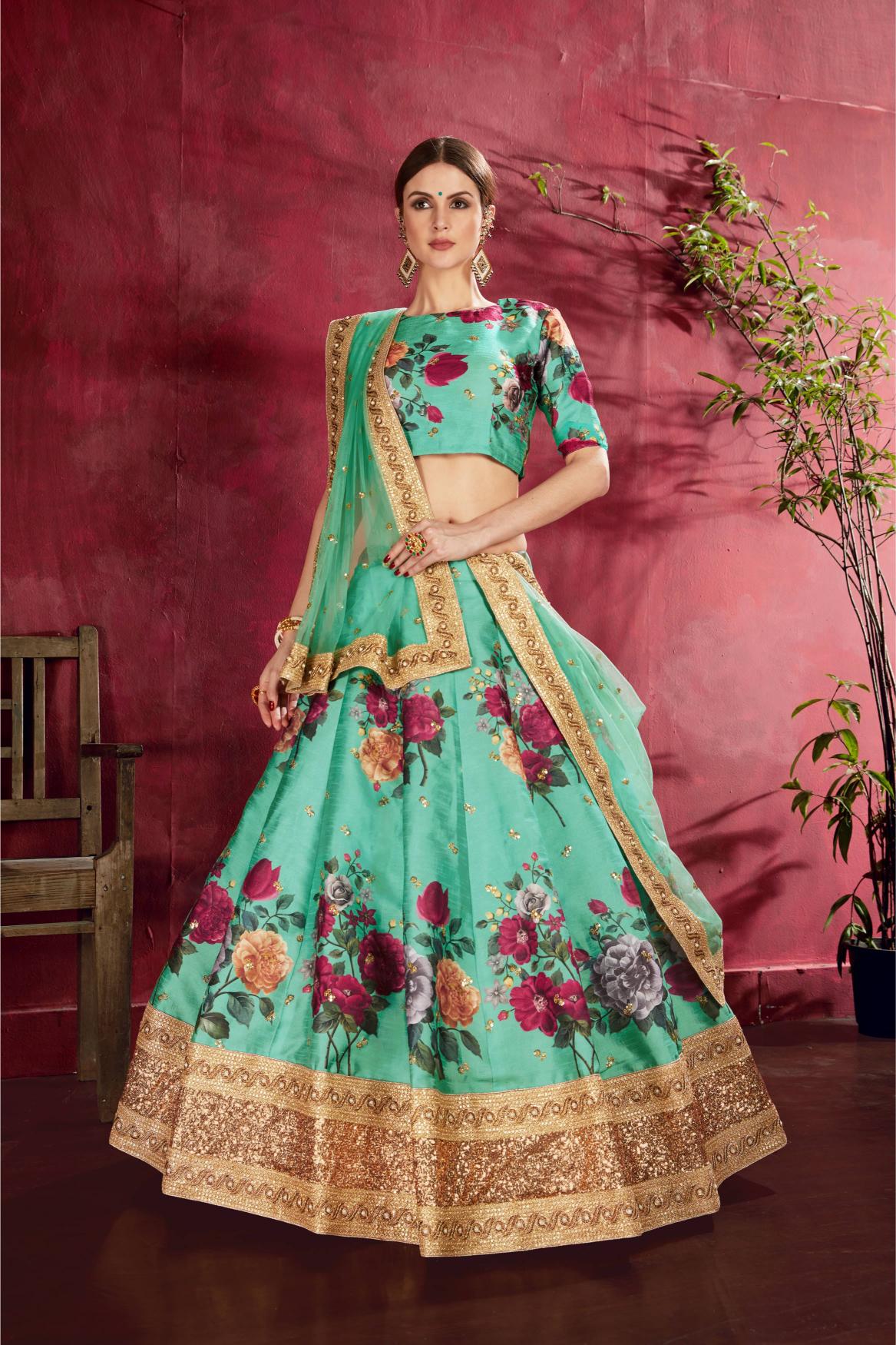 Green Heavy Banglori Silk Lehenga Choli