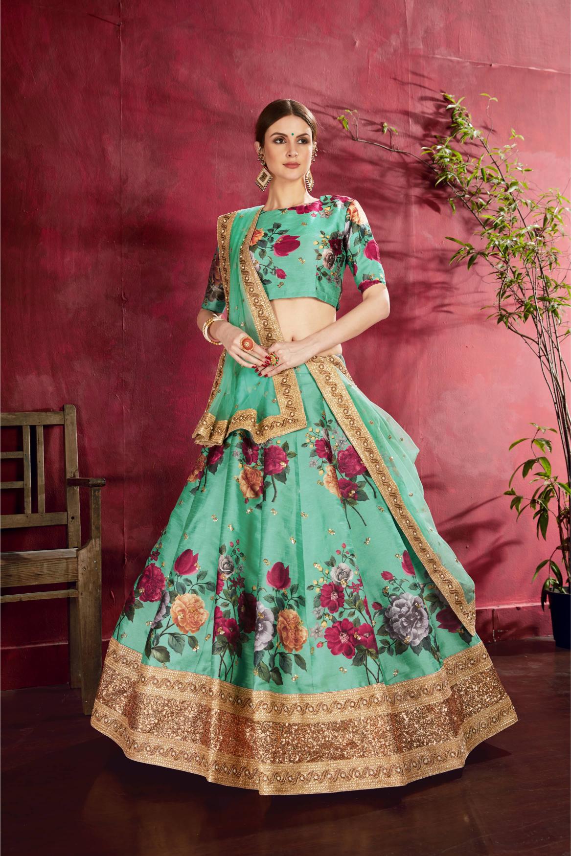 Green Heavy Banglori Silk Lehenga Choli