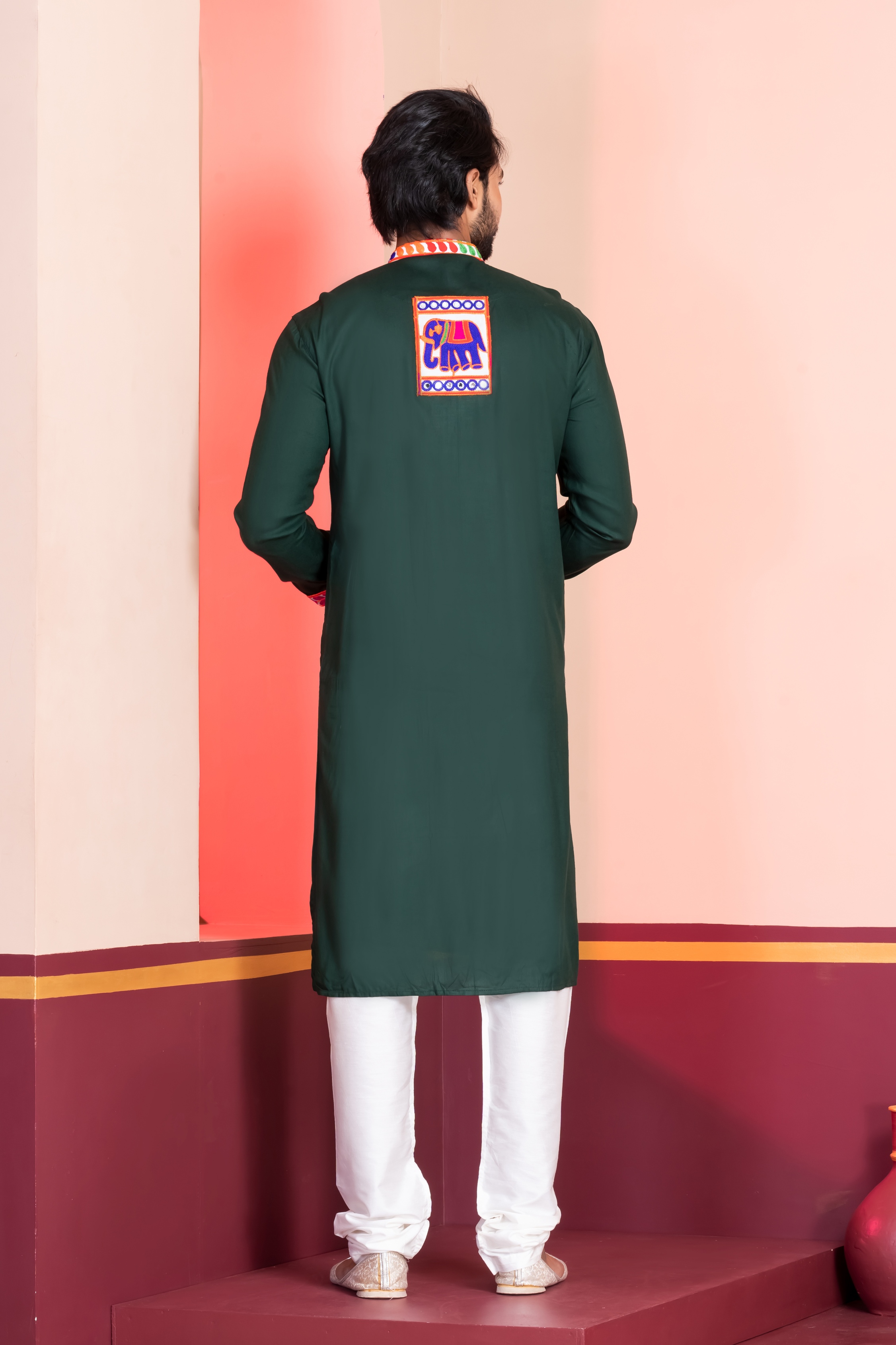 Green Heritage Embroidered Rayon Kurta Pyjama — alternate view