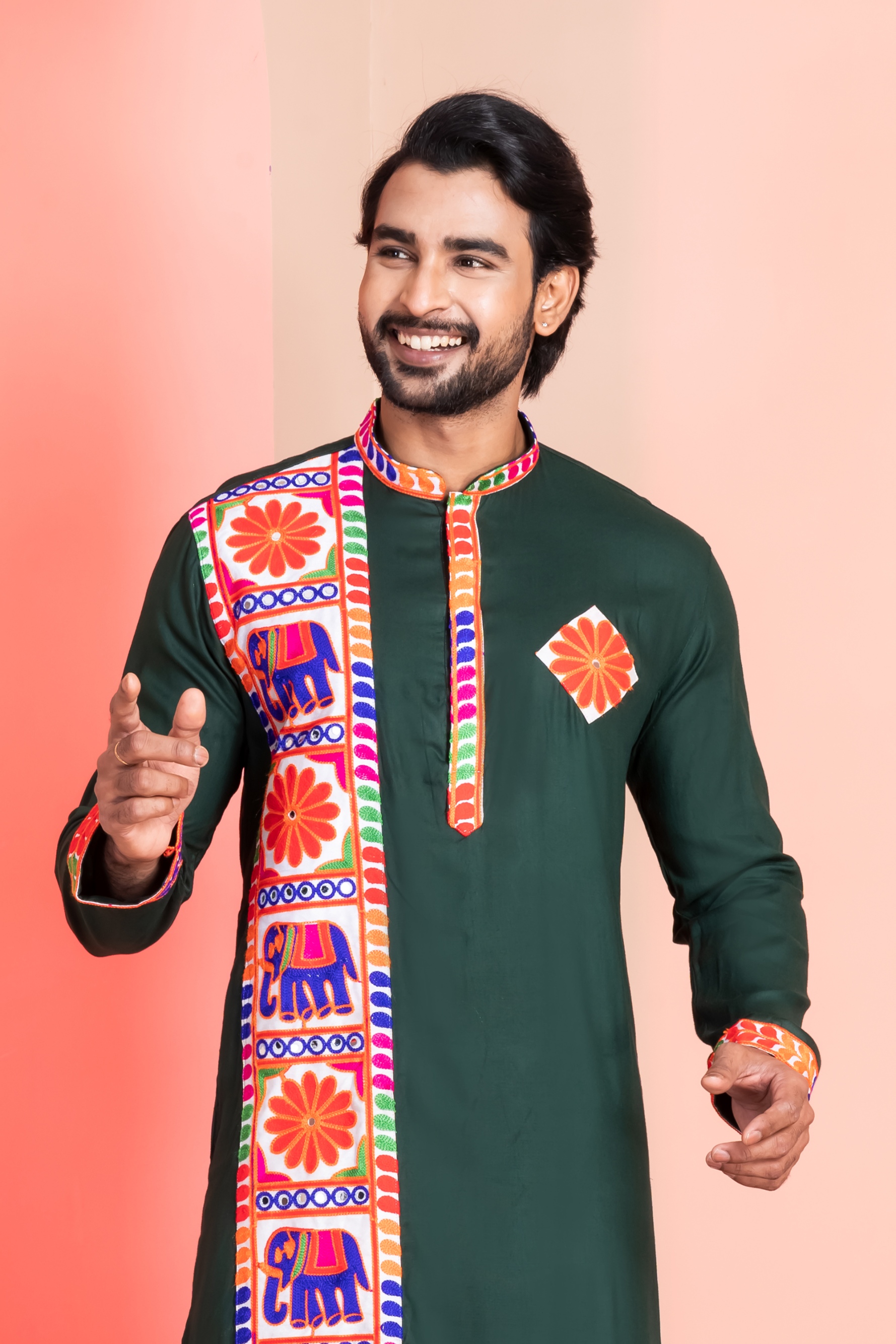 Green Heritage Embroidered Rayon Kurta Pyjama