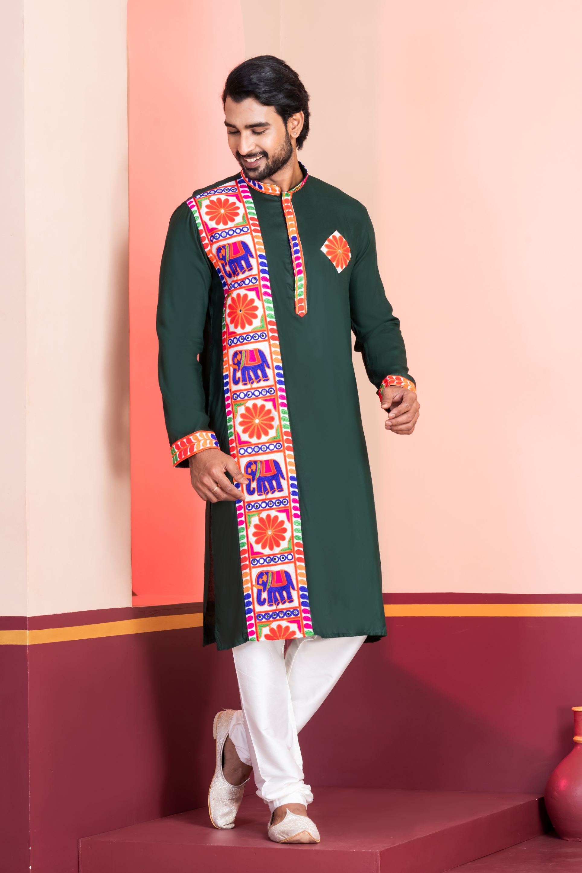 Green Heritage Embroidered Rayon Kurta Pyjama