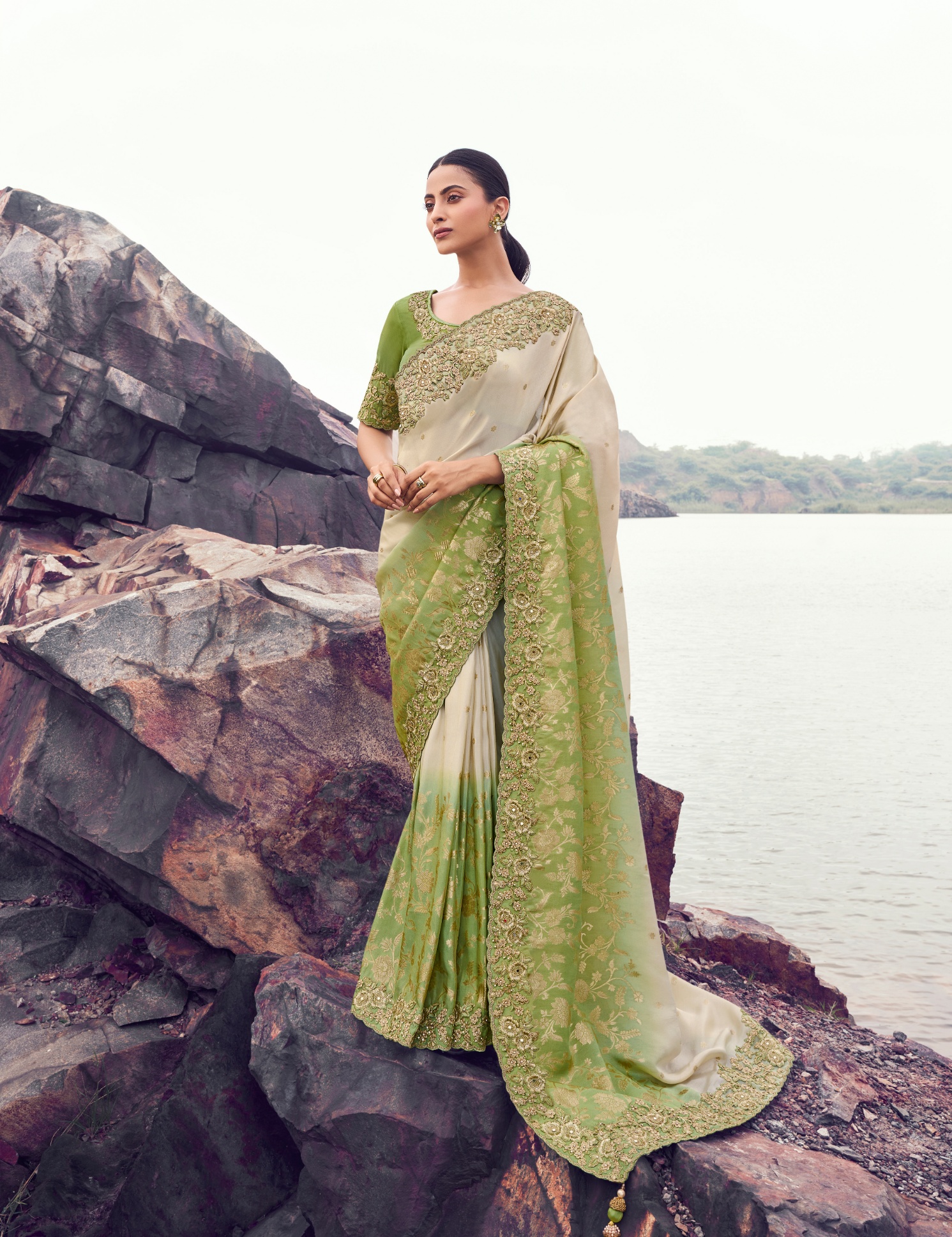 Green Heritage Heavy Tissue Jacquard Saree