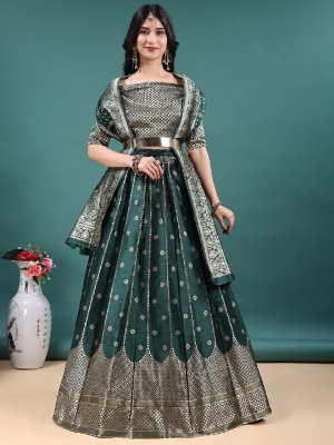 Green Heritage Jacquard Lehenga Choli