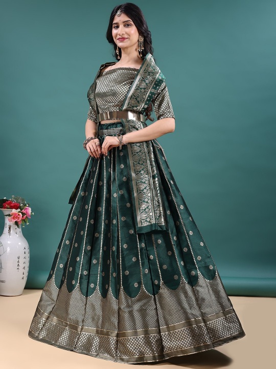 Green Heritage Jacquard Lehenga Choli