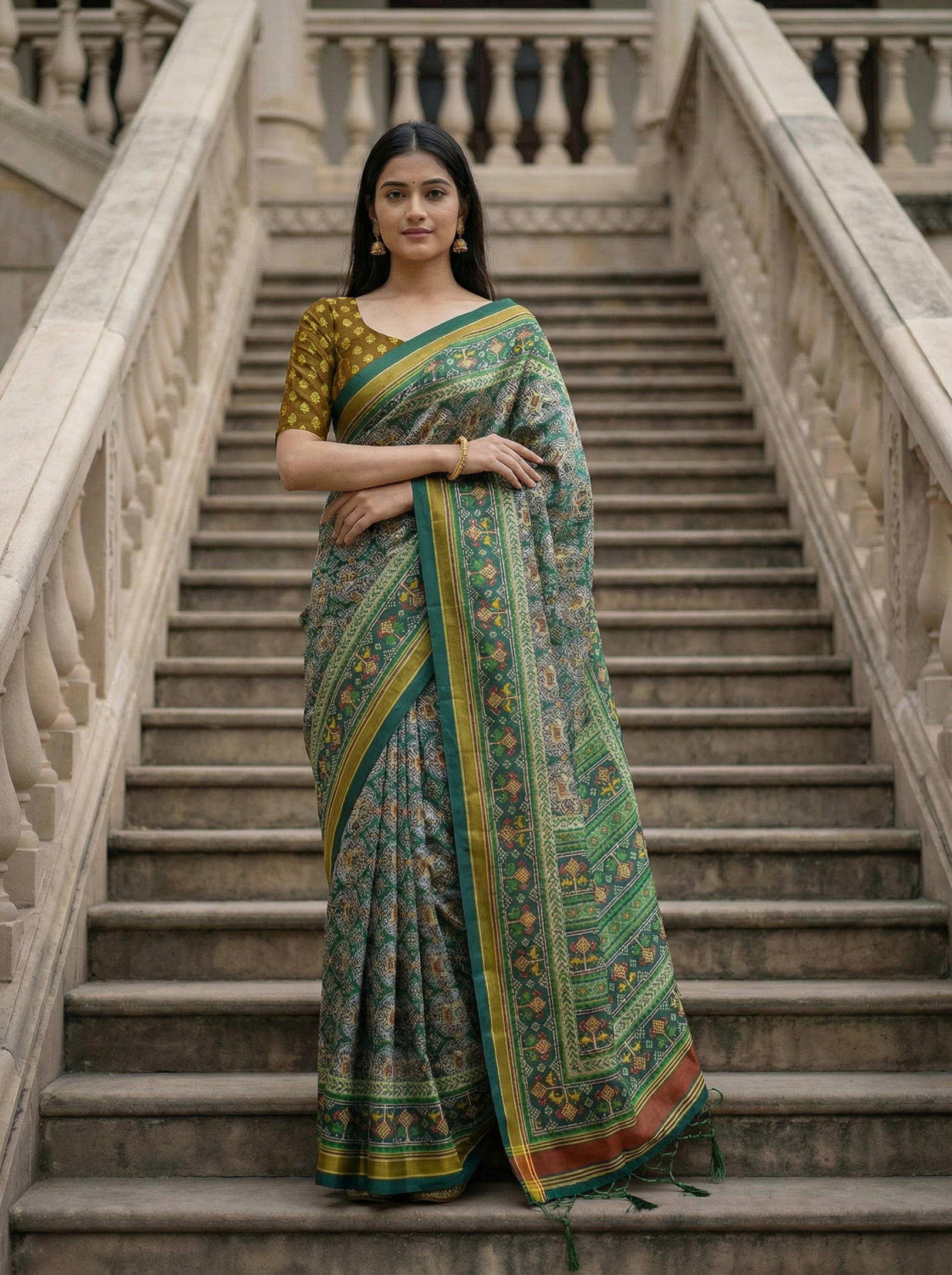 Green Heritage Printed Assam Silk Saree