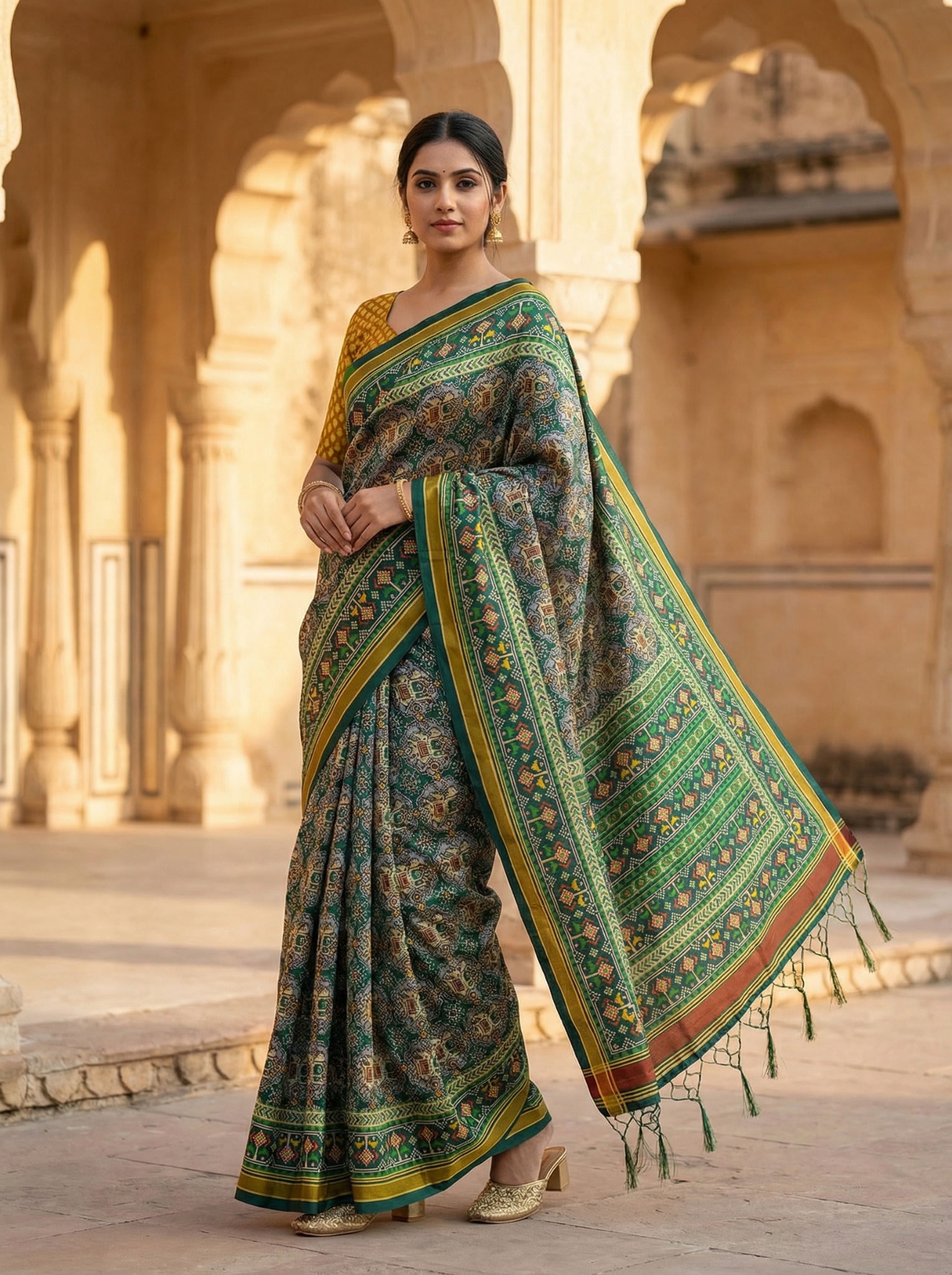 Green Heritage Printed Assam Silk Saree