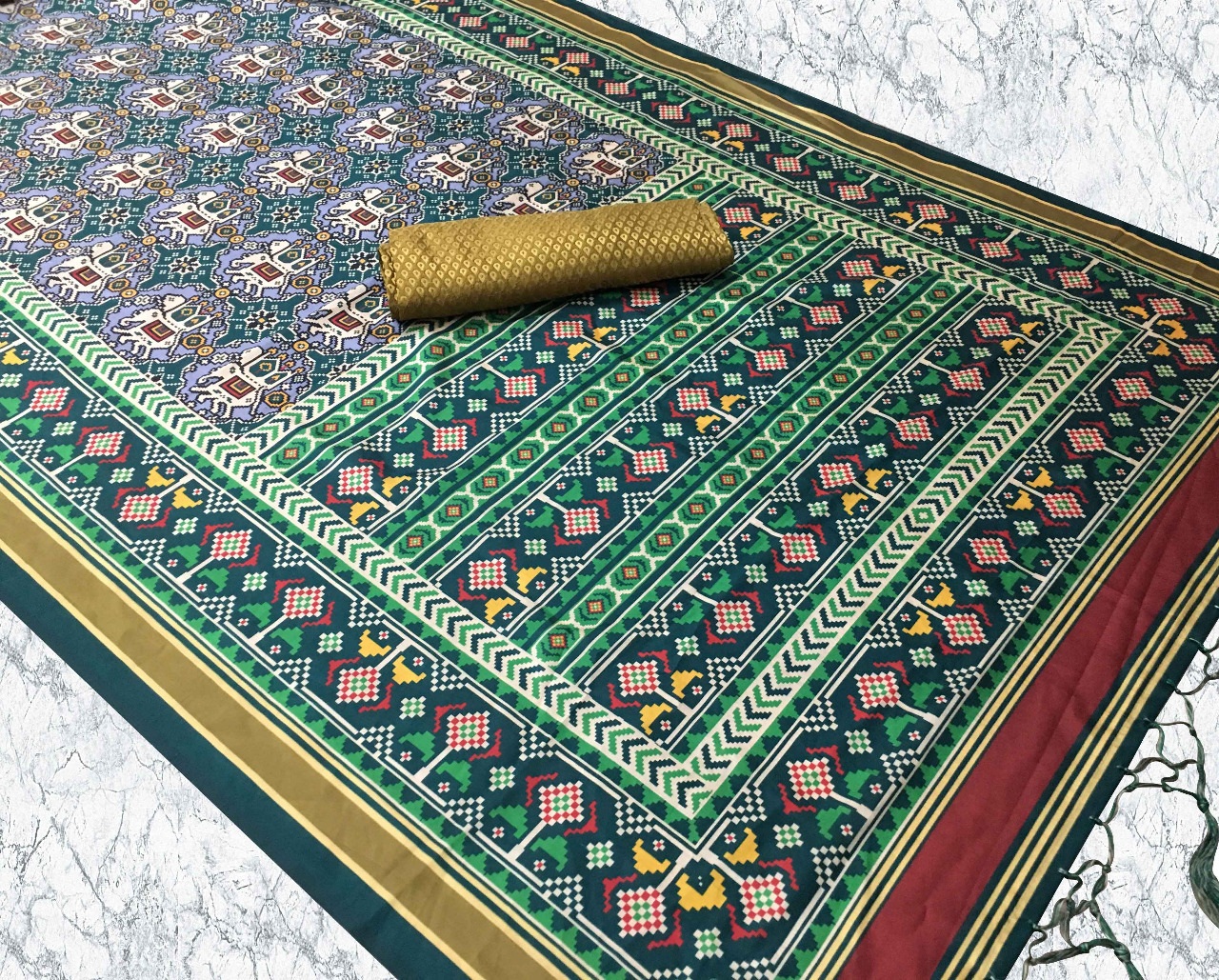 Green Heritage Printed Assam Silk Saree