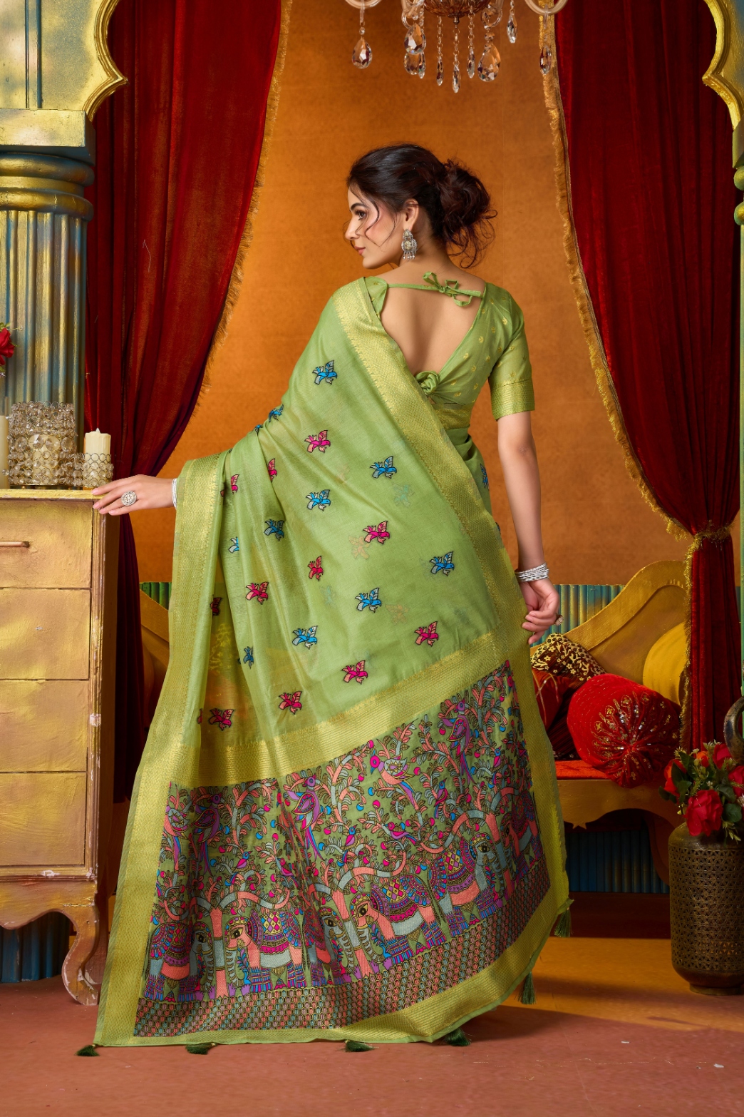 Green Heritage Woven Modal Silk Saree — alternate view