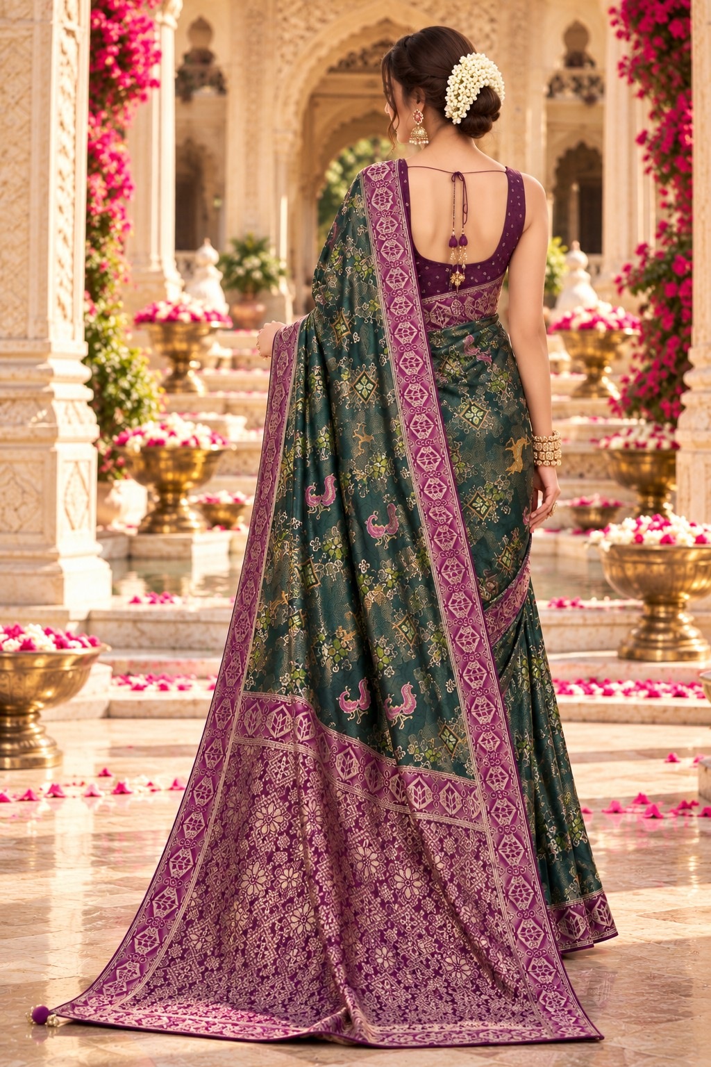 Green Heritage Woven Work Satin Tissue Saree — alternate view