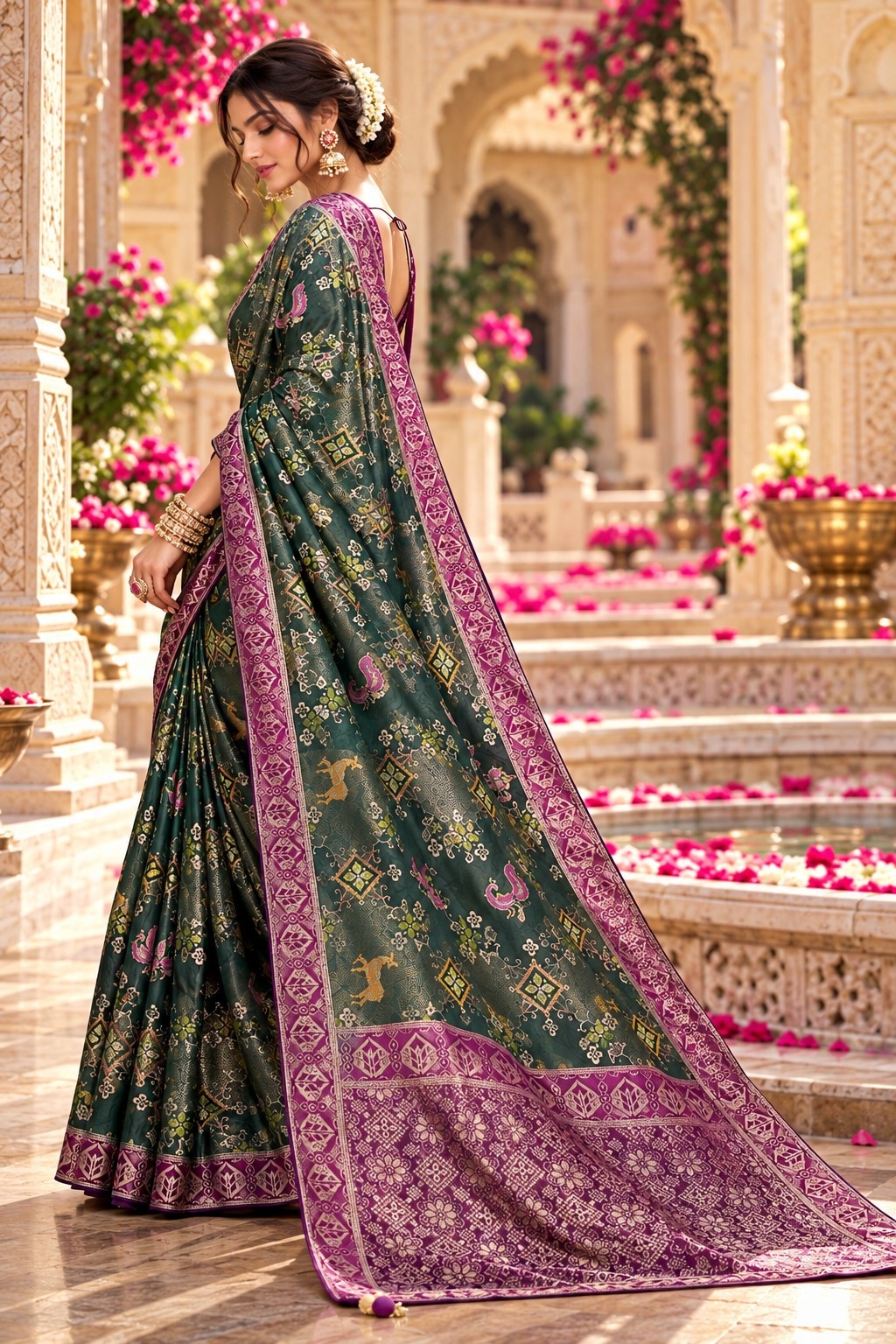 Green Heritage Woven Work Satin Tissue Saree